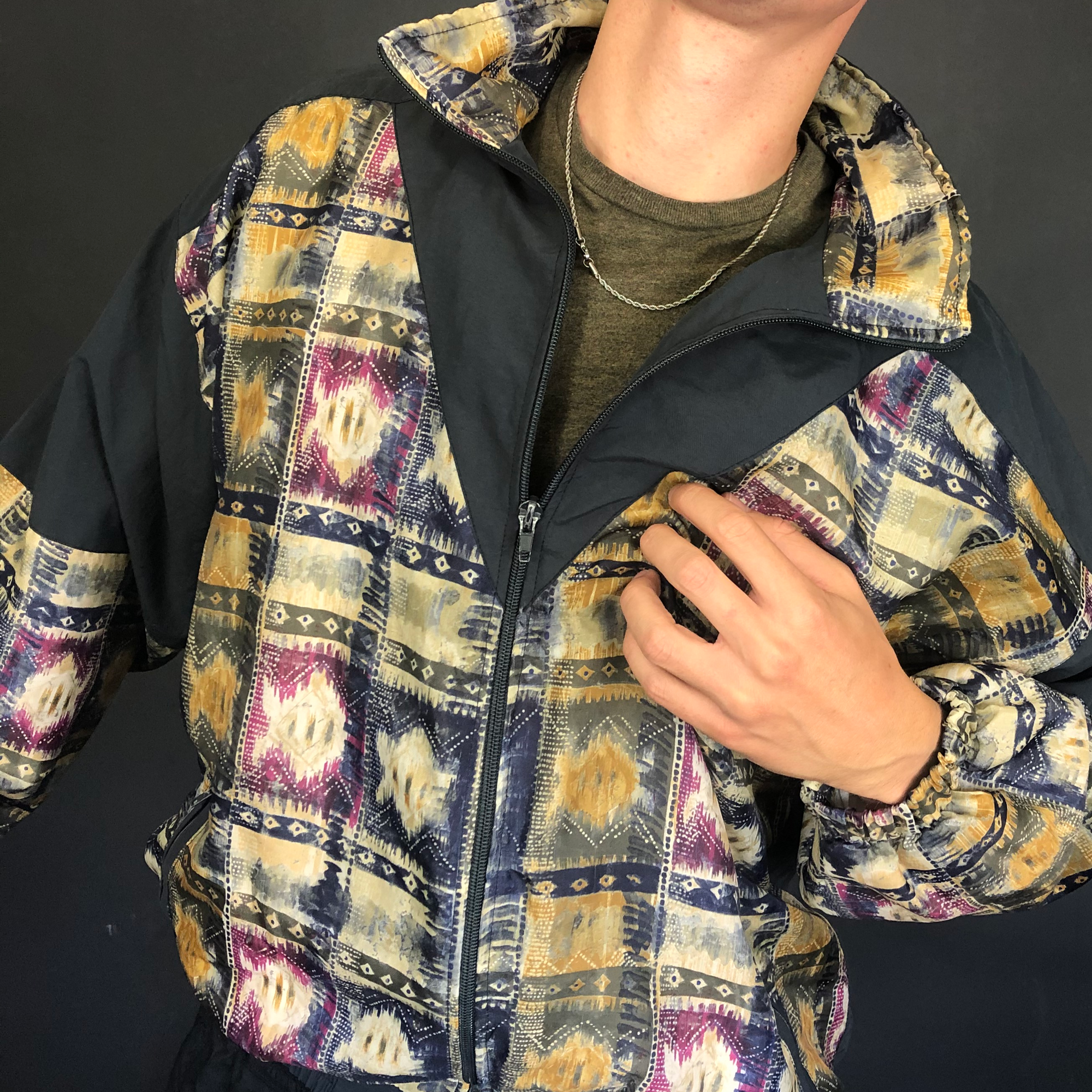 VINTAGE CRAZY PRINT TRACK JACKET - XL - Vintique Clothing