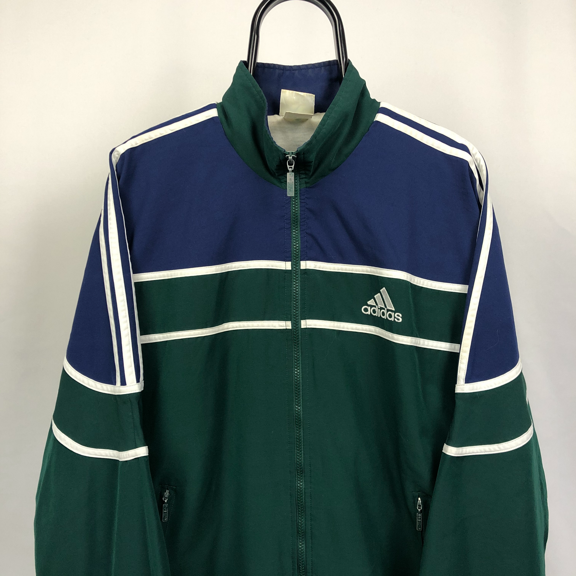 Vintage 90s Adidas Track Jacket in Green/Navy - Men's Large/Women's XL