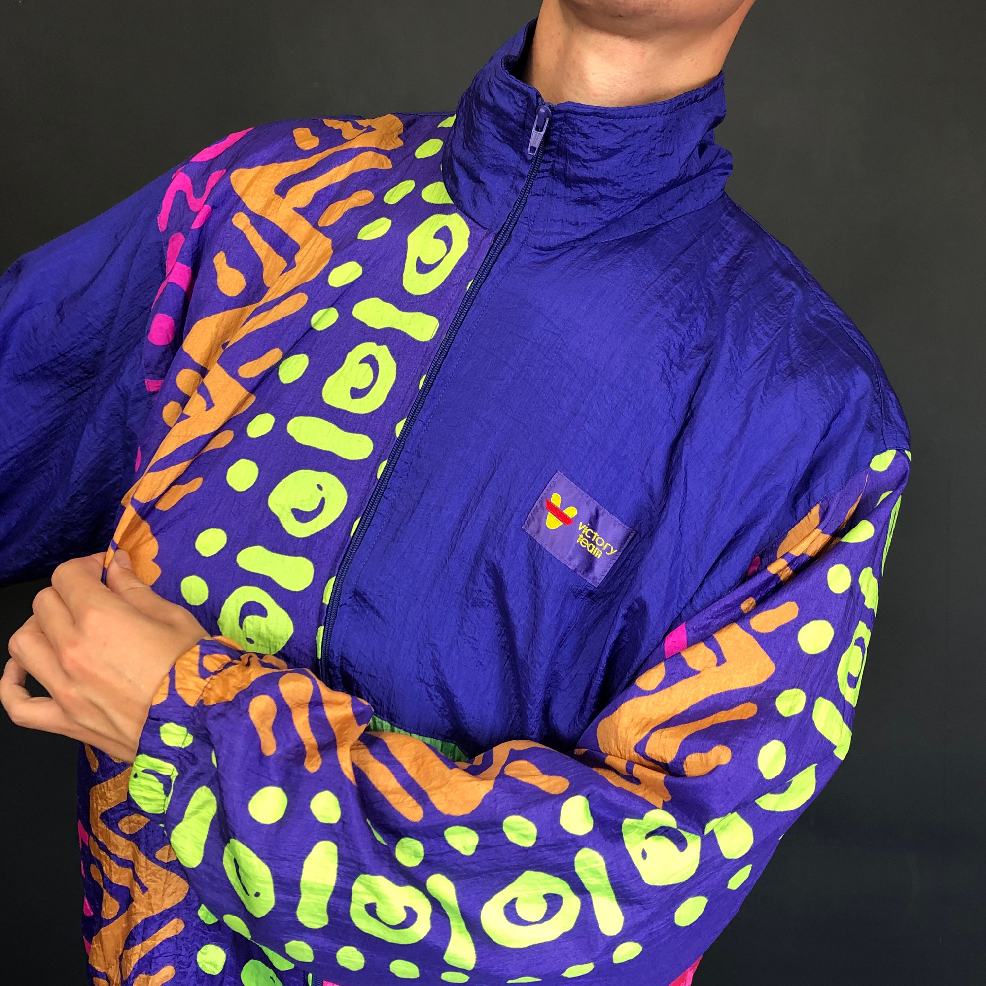 Vintage ‘Victory Team’ Crazy Print Track Jacket - Large - Vintique Clothing
