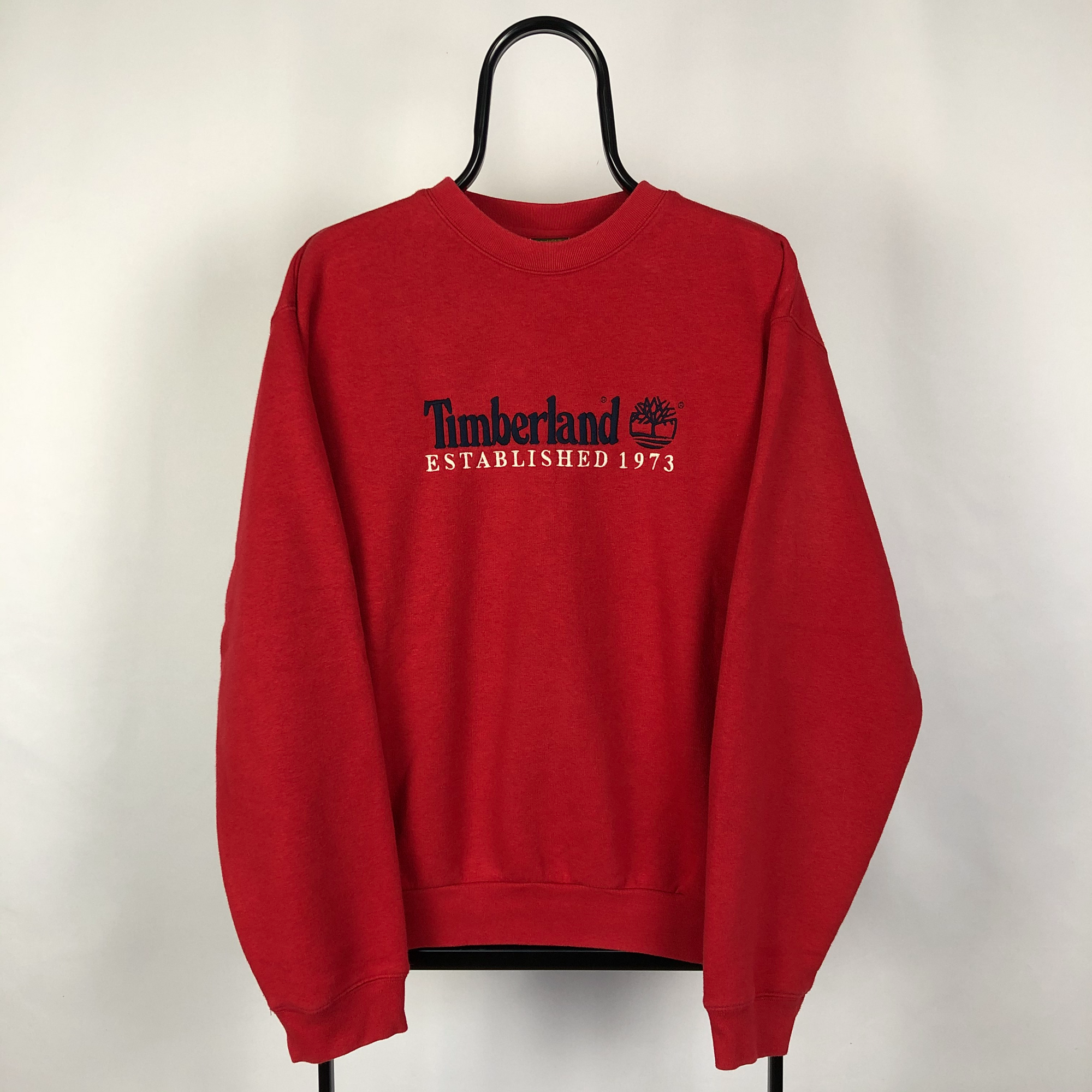 Vintage Timberland Sweatshirt in Red - Men's Medium/Women's Large