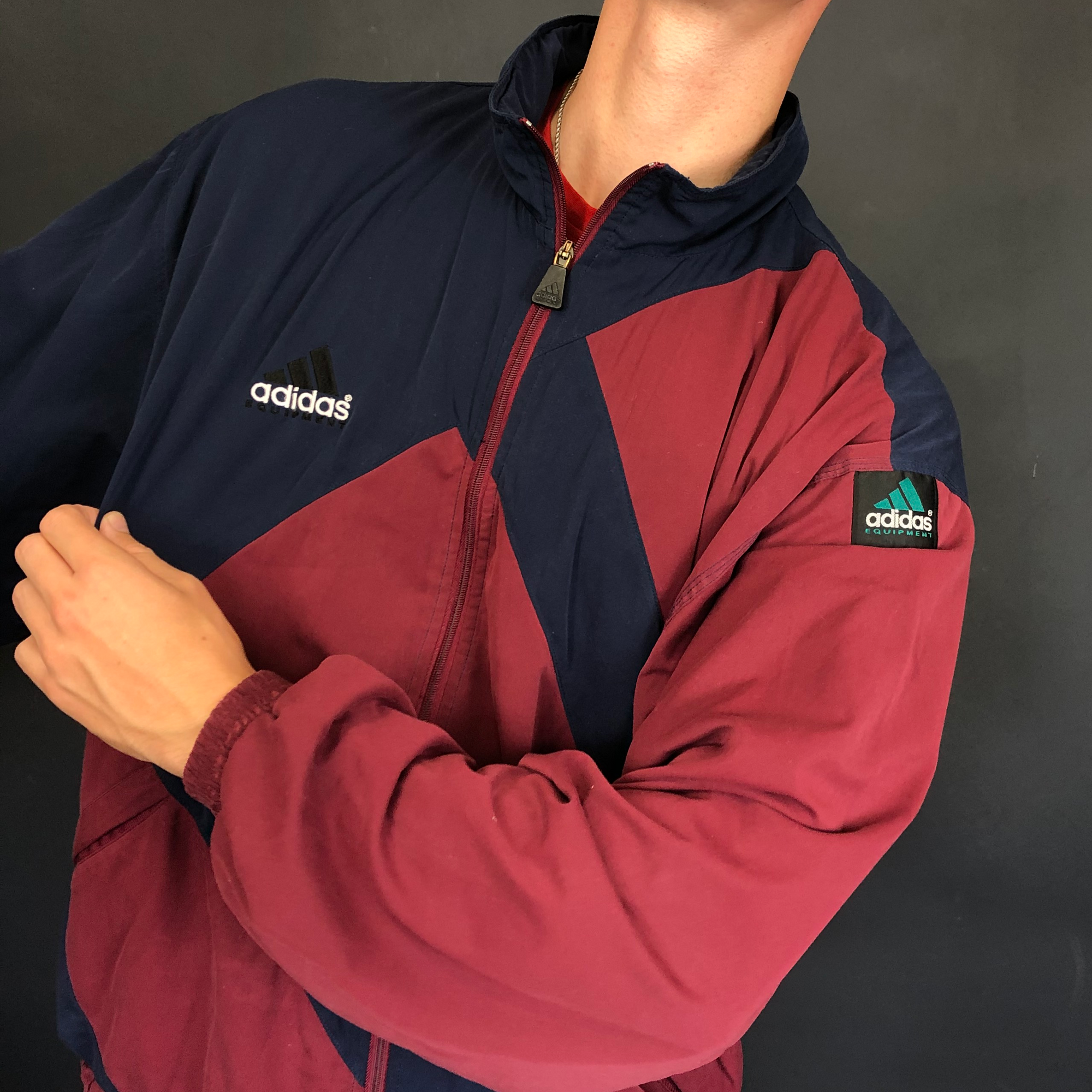 Vintage Adidas Equipment Track Jacket in Burgundy & Navy - Large - Vintique Clothing