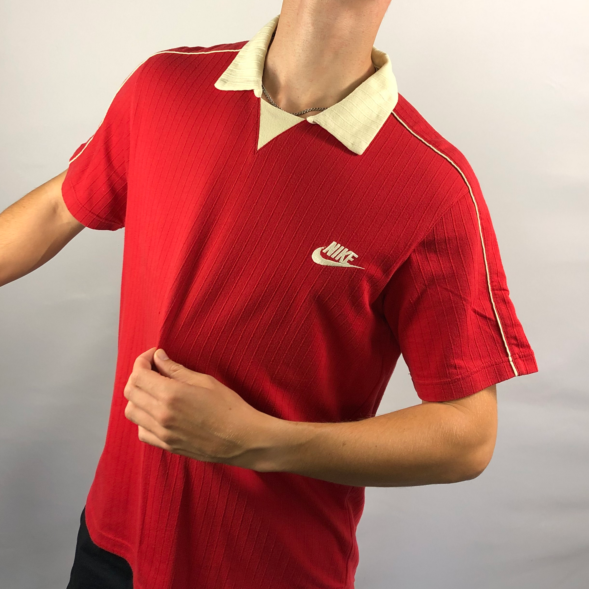 Vintage Nike Polo Shirt in Red & Cream - Men's Large/ Women's XL