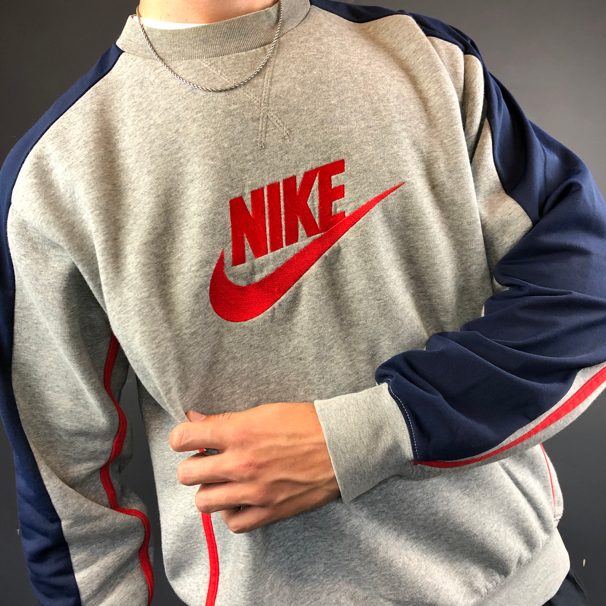 VINTAGE NIKE SWEATSHIRT WITH EMBROIDERED SWOOSH/Spellout - Large - Vintique Clothing