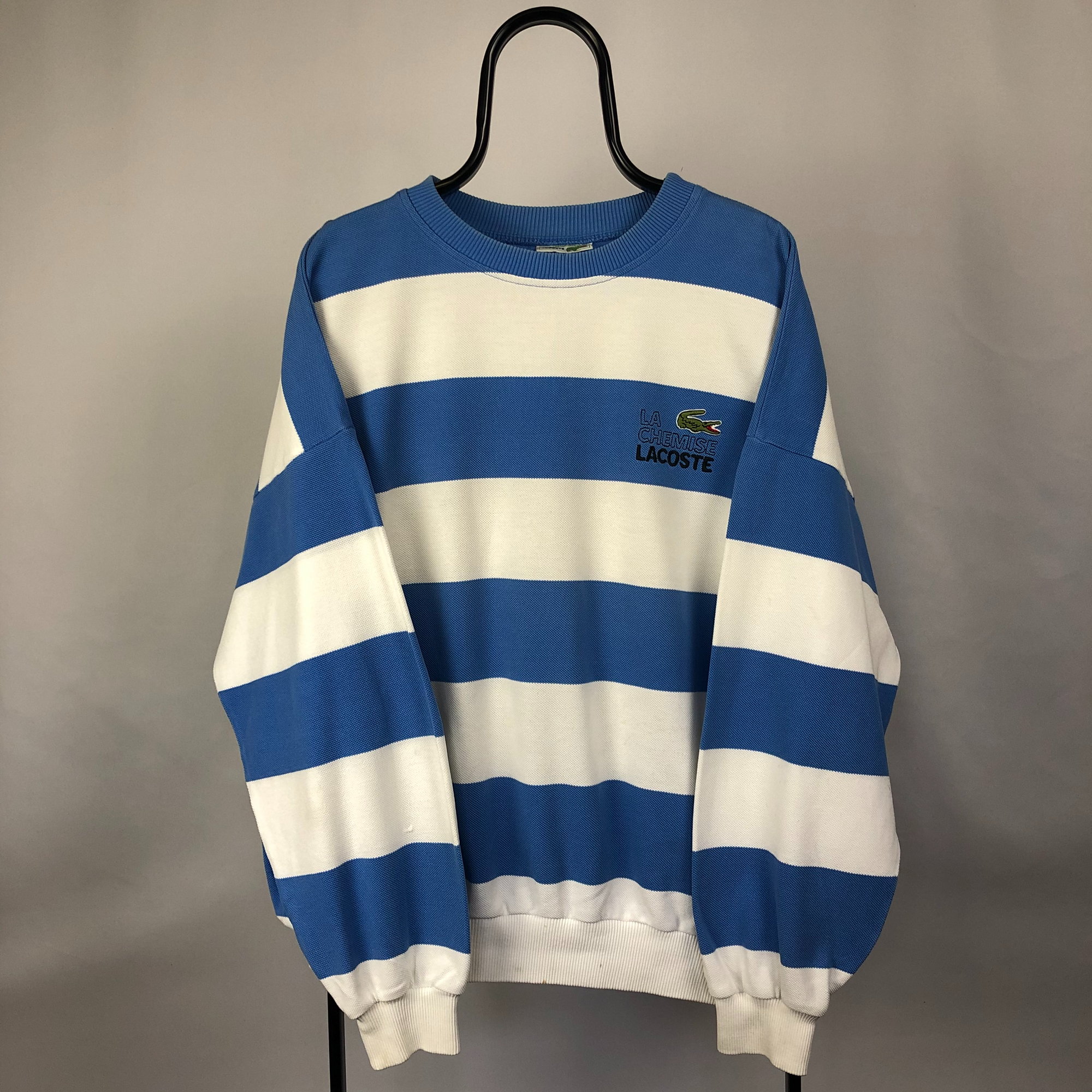 Lacoste Striped Sweatshirt in Blue/White - Men's Large/Women's XL