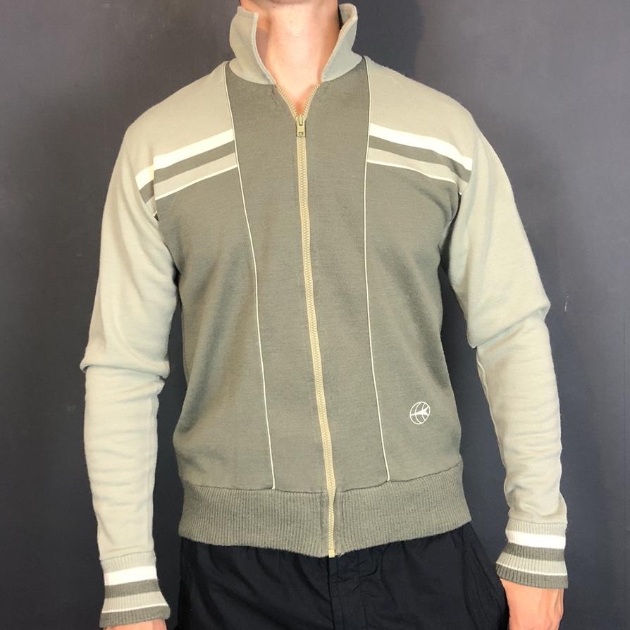 Vintage 70s Track Jacket in Sage Green - Medium - Vintique Clothing