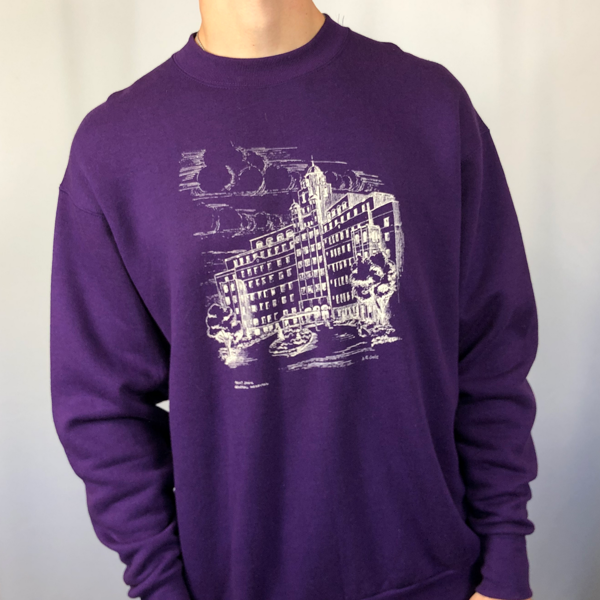Vintage Print Sweatshirt in Purple - Large