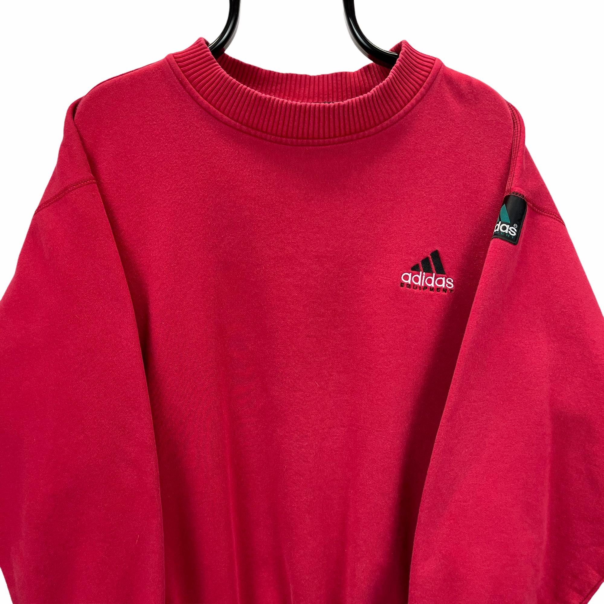 VINTAGE 90S ADIDAS EQUIPMENT EMBROIDERED SMALL LOGO SWEATSHIRT IN RED - MEN'S LARGE/WOMEN'S XL