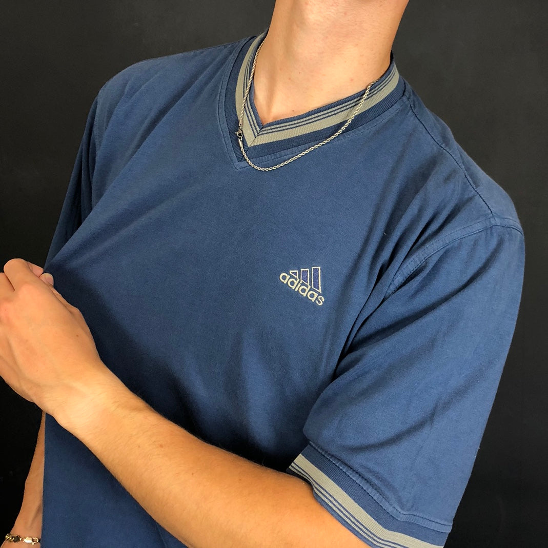 Vintage Adidas T-Shirt in Blue & Beige - Vintique Clothing