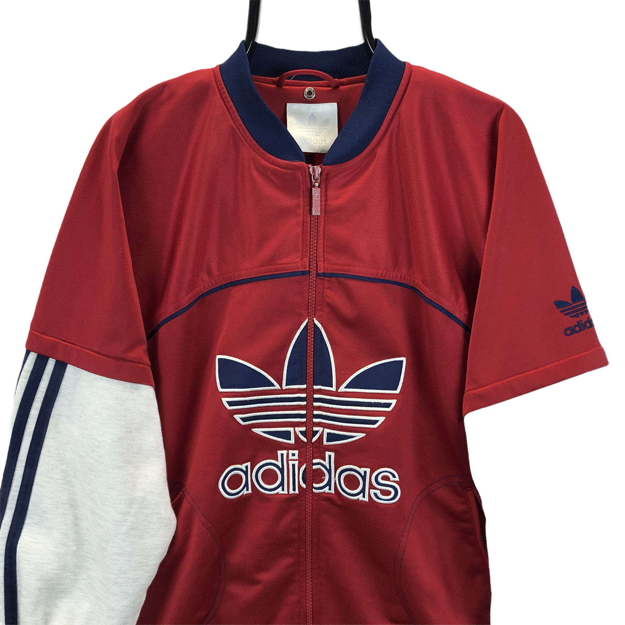 Vintage 90s Adidas Spellout Track Jacket in Red/Navy/Grey - Men's Medium/Women's Large