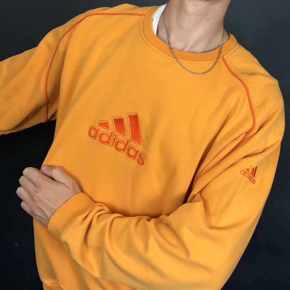 Vintage Adidas Spellout Sweatshirt in Orange - XL - Vintique Clothing