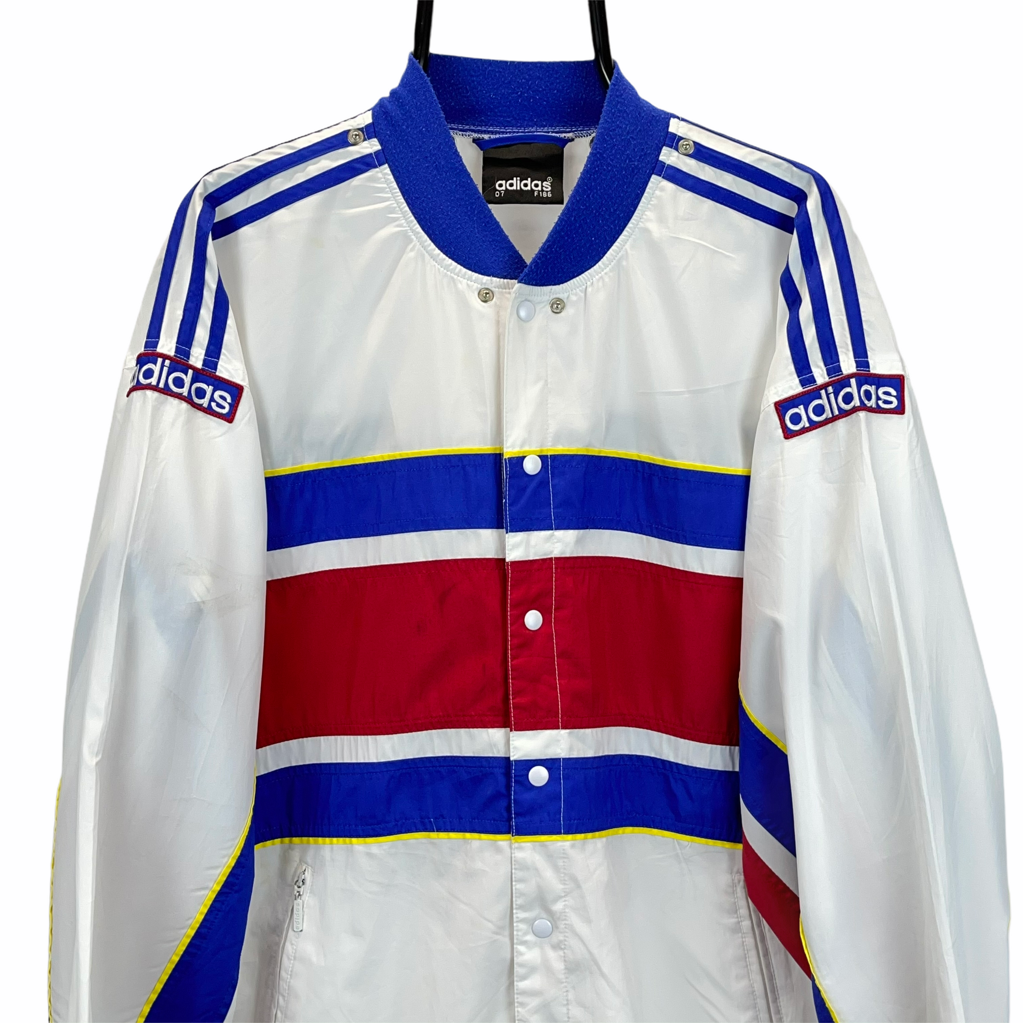 VINTAGE 80S ADIDAS TRACK JACKET IN WHITE, RED & BLUE - MEN'S LARGE/WOMEN'S XL