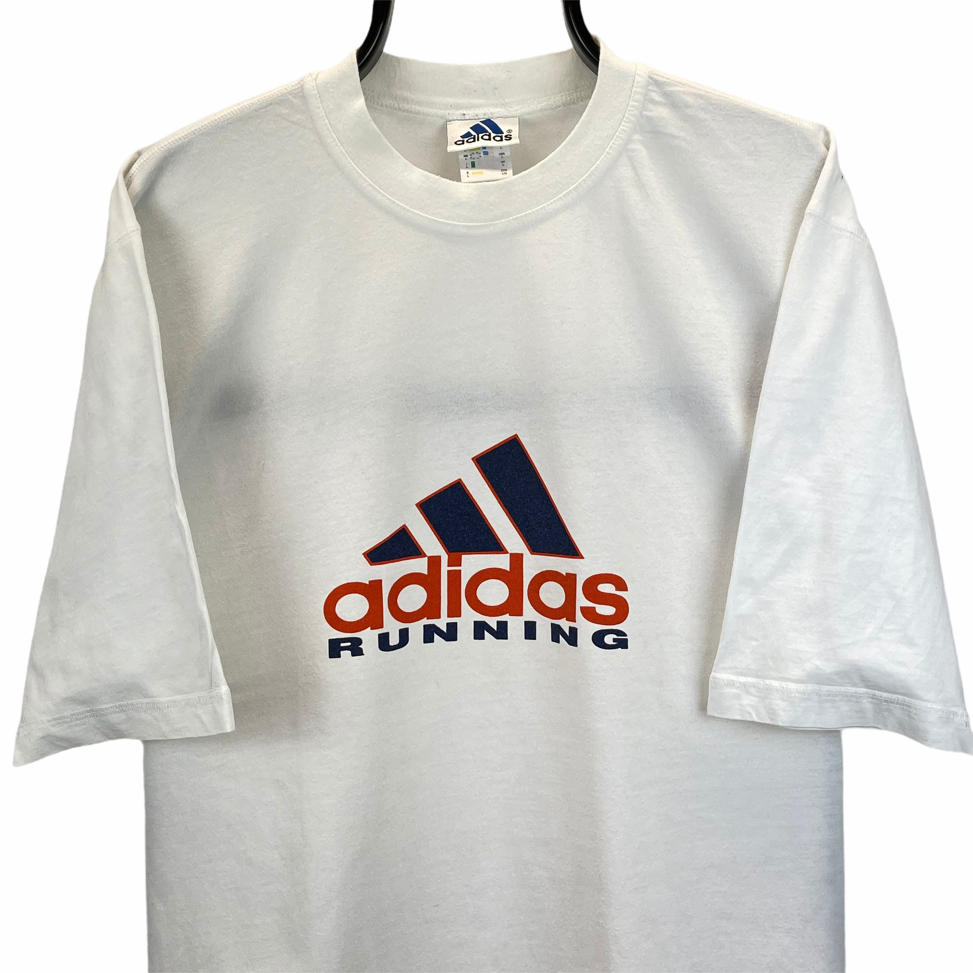 Vintage 90s Adidas Running Tee in White - Men's Large/Women's XL