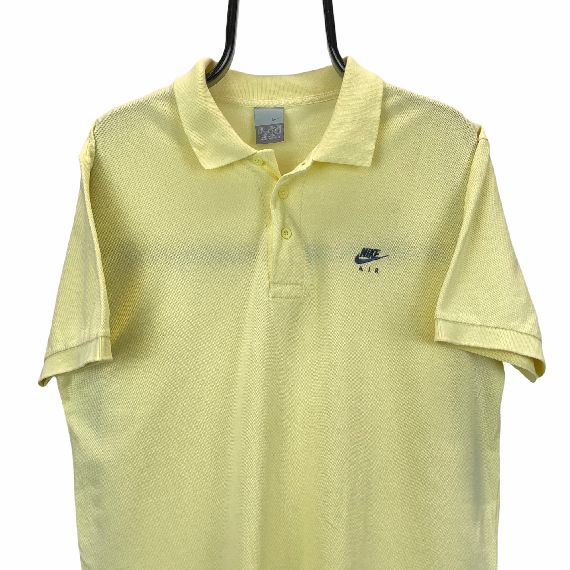 VINTAGE NIKE EMBROIDERED SMALL LOGO POLO SHIRT IN LEMON YELLOW - MEN'S LARGE/WOMEN'S XL