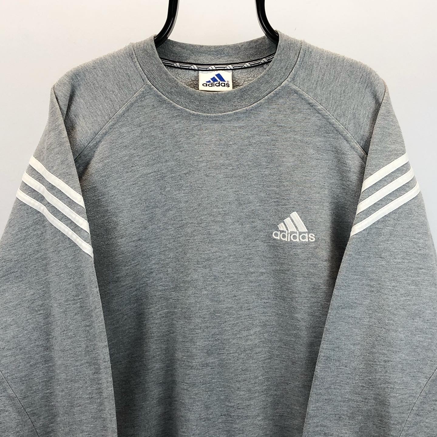 Vintage 90s Adidas Embroidered Small Logo Sweatshirt in Grey - Men's Large/Women's XL