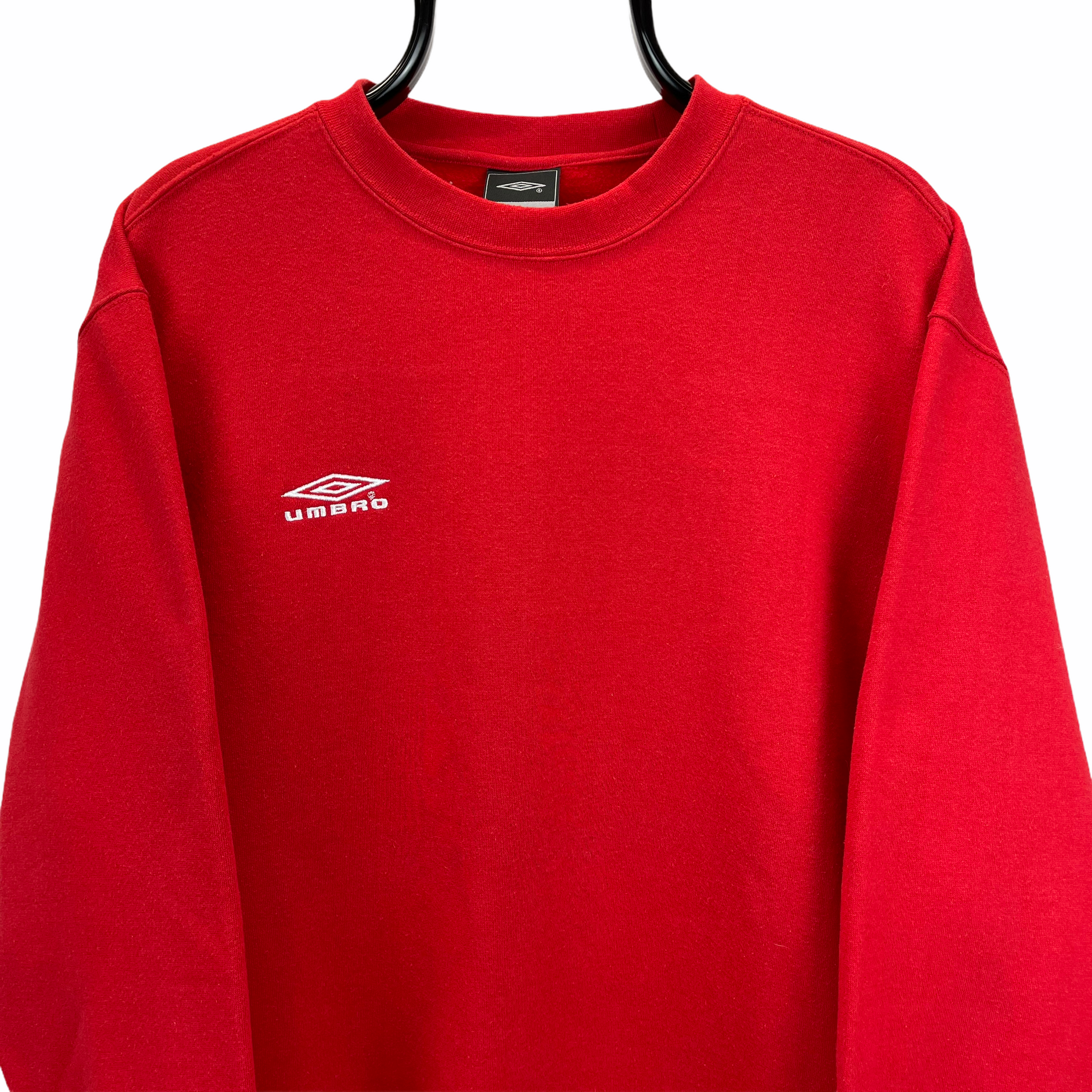 VINTAGE UMBRO EMBROIDERED SMALL LOGO SWEATSHIRT IN RED - MEN'S LARGE/WOMEN'S XL