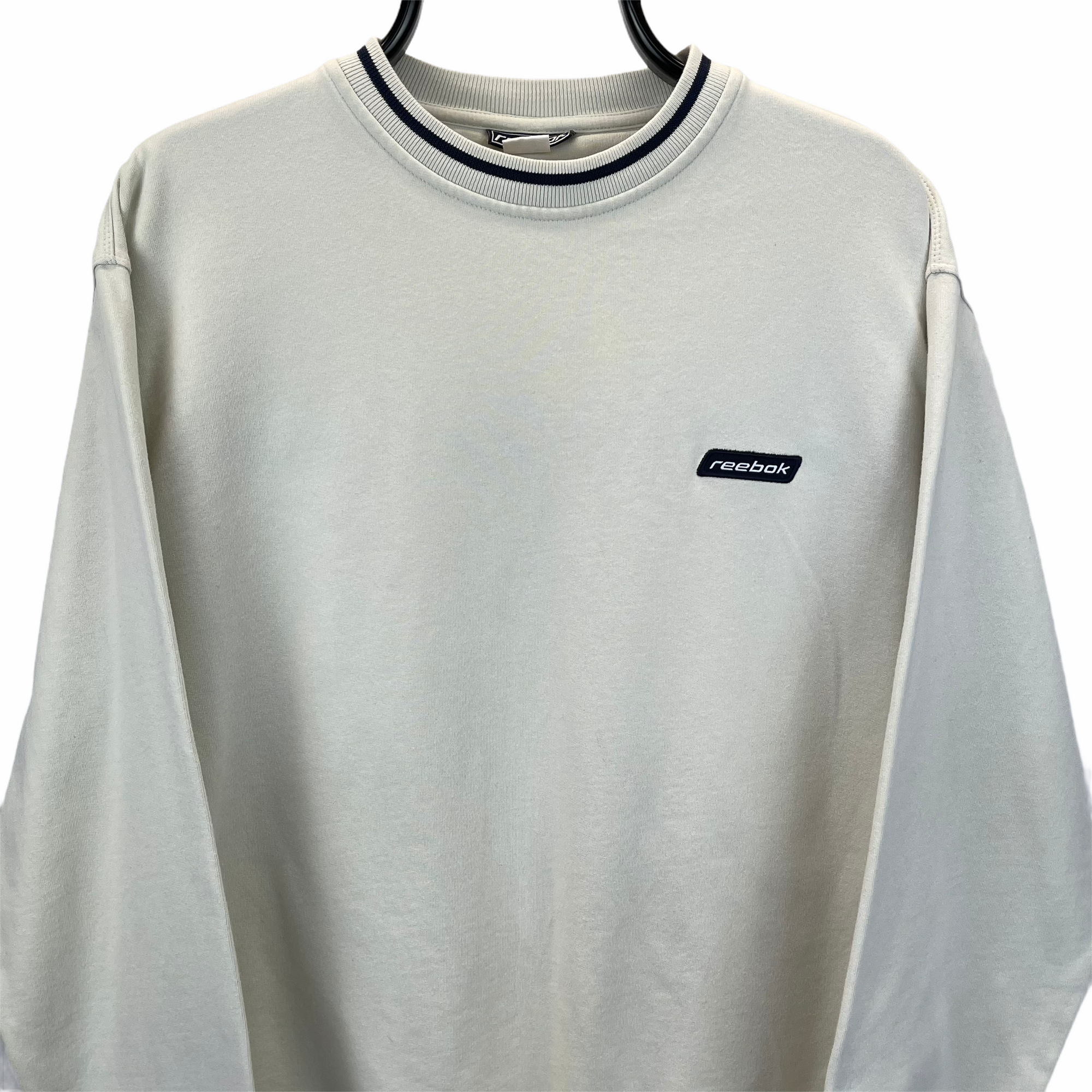 Vintage 90s Reebok Small Spellout Sweatshirt in Cream - Men's Medium/Women's Large