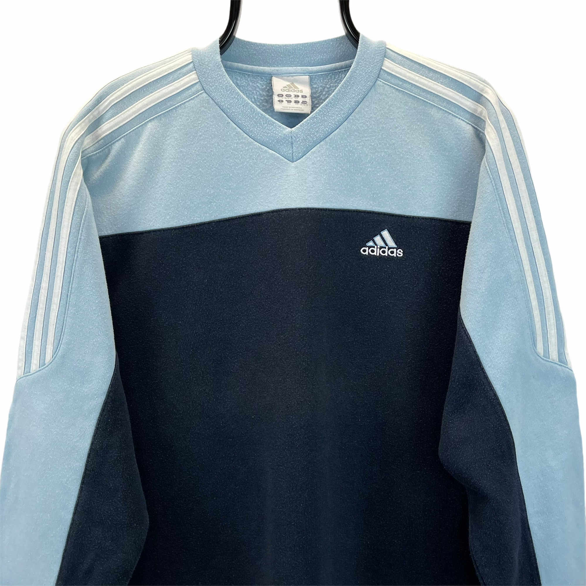 Vintage Adidas Embroidered Small Logo Sweatshirt in Baby Blue & Navy - Men's Medium/Women's Large