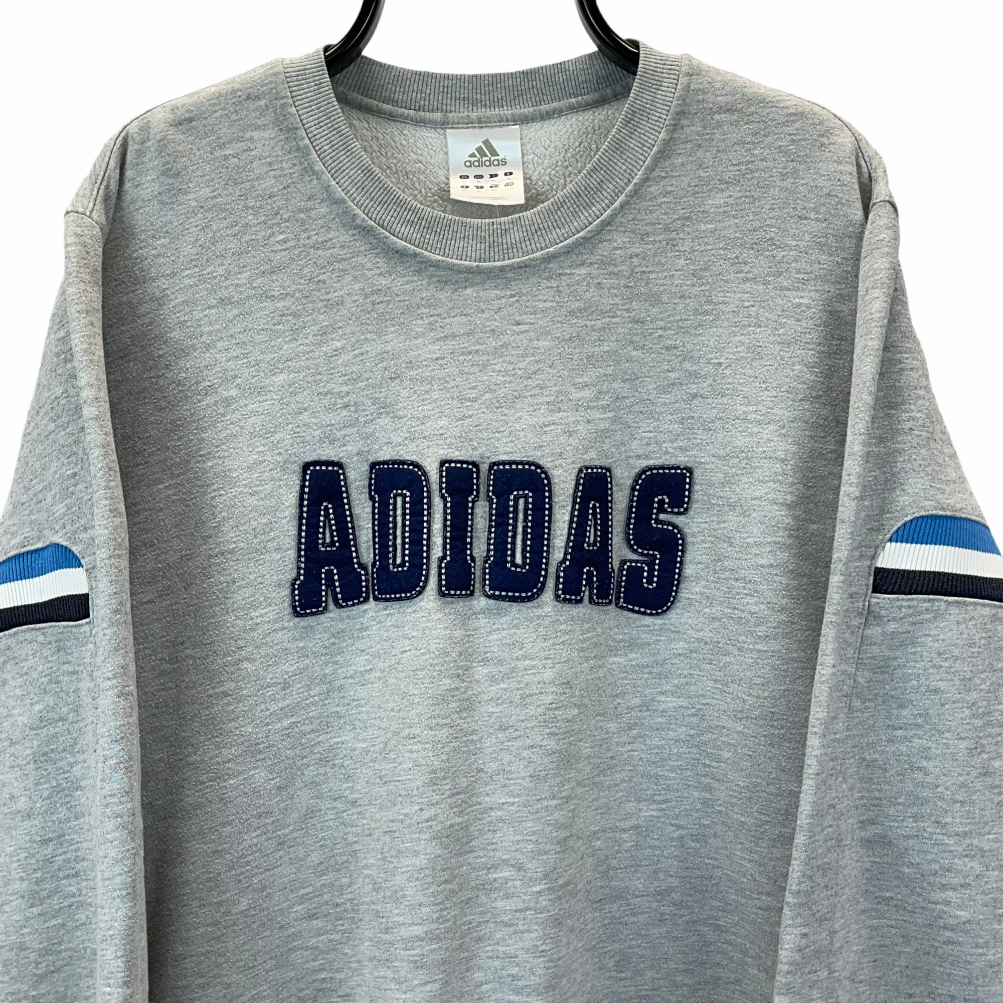 VINTAGE ADIDAS SPELLOUT SWEATSHIRT IN GREY - MEN'S LARGE/WOMEN'S XL