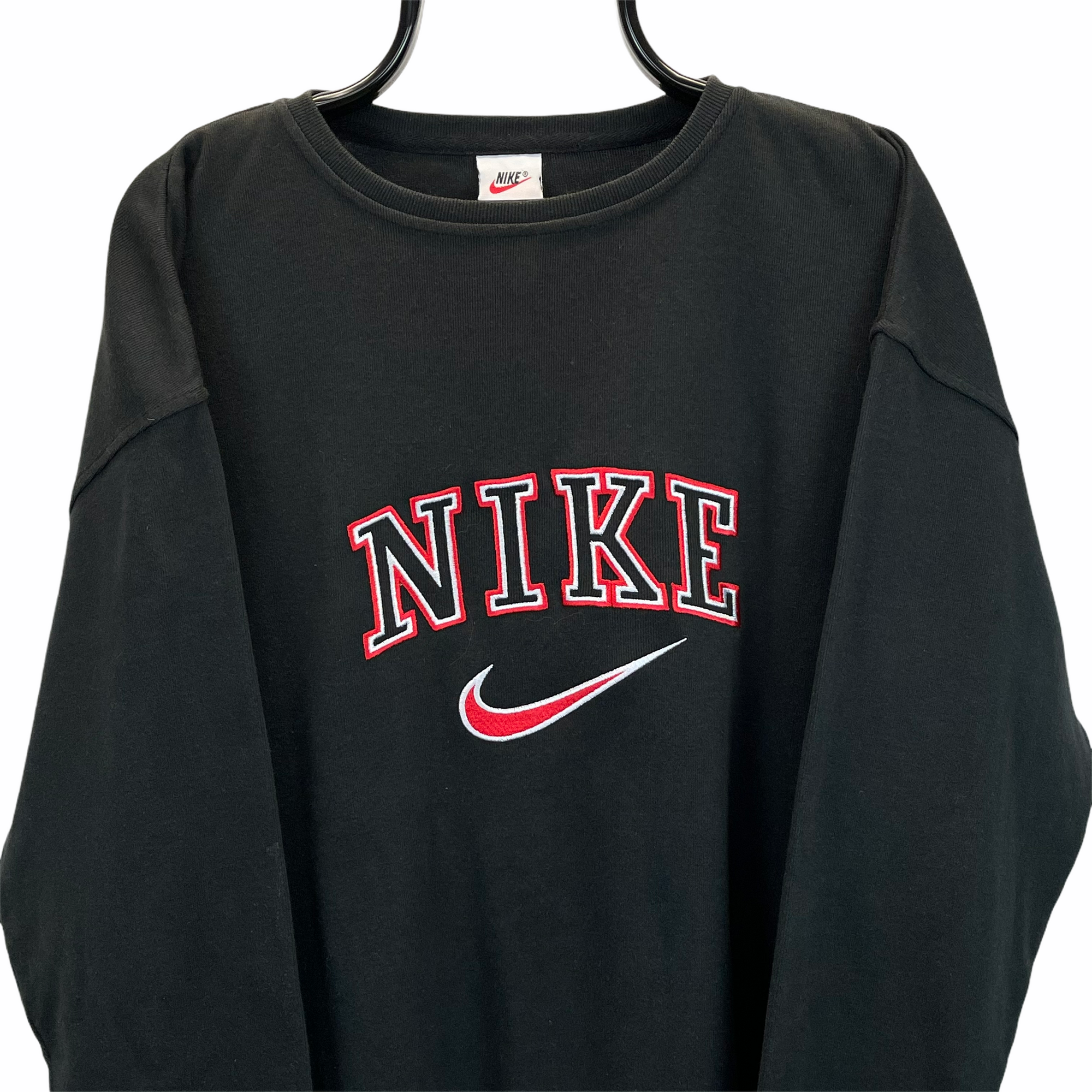 Vintage 90s Nike Spellout Sweatshirt in Black & Red - Men's Large/Women's XL