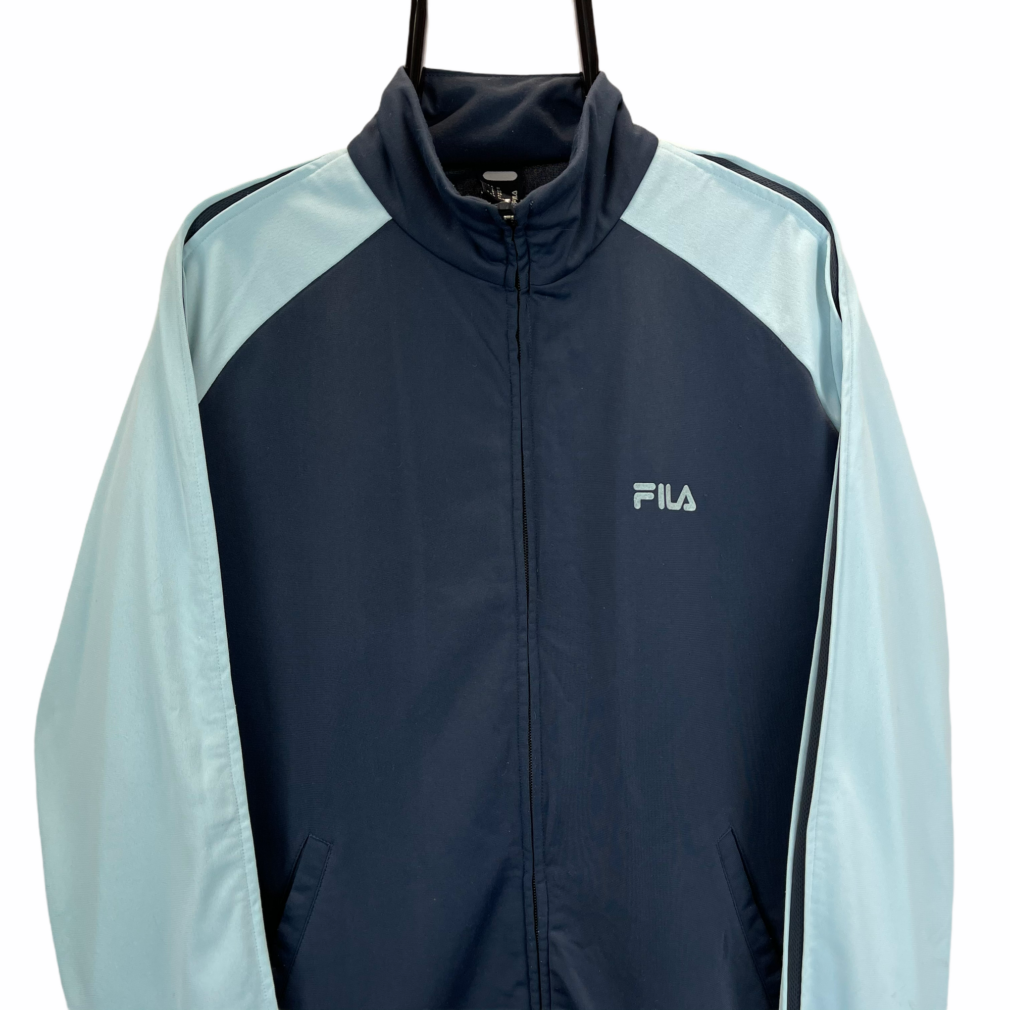 VINTAGE FILA TRACK JACKET IN NAVY & LIGHT BLUE - MEN'S LARGE/WOMEN'S XL