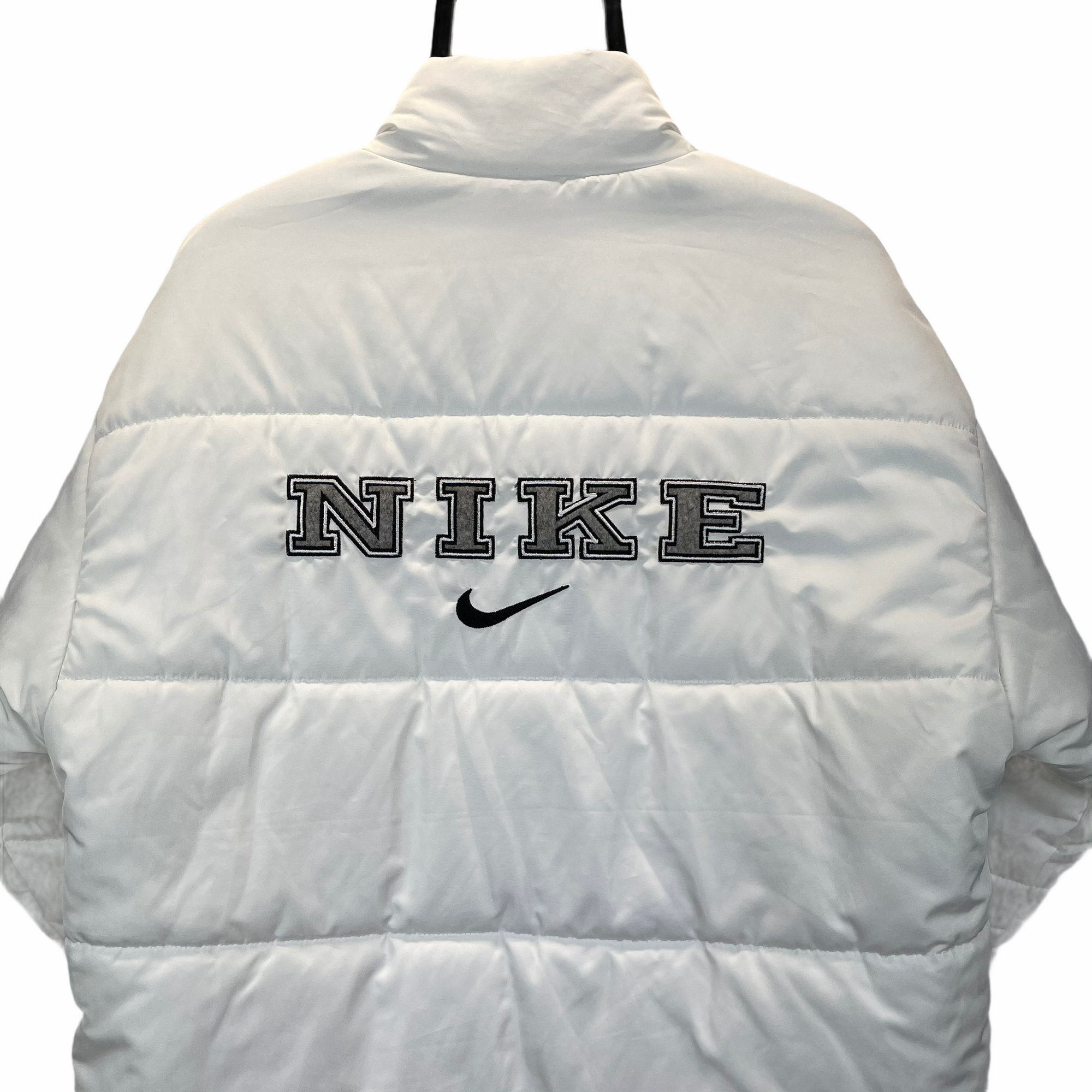 NIKE SPELLOUT PUFFER JACKET IN WHITE - MEN'S LARGE/WOMEN'S XL