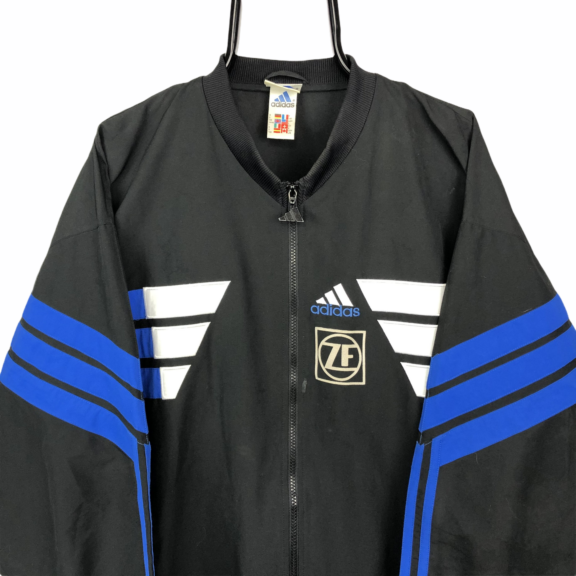 Vintage 90s Adidas Track Jacket in Black/White/Blue - Men's Large/Women's XL