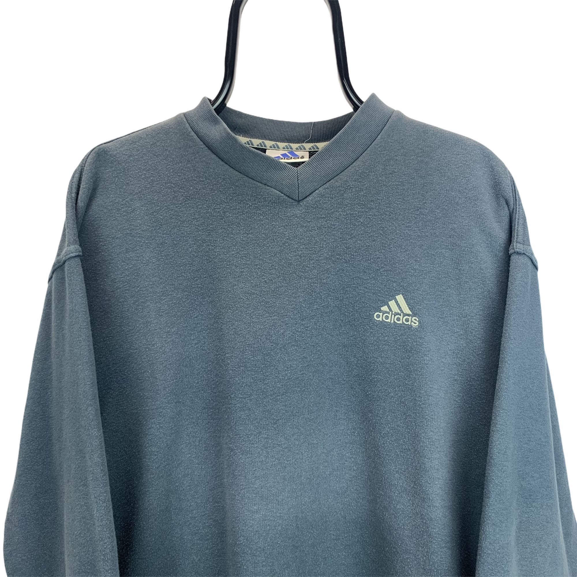 Vintage 90s Adidas Embroidered Small Logo Sweatshirt in Charcoal Logo - Men's Medium/Women's Large