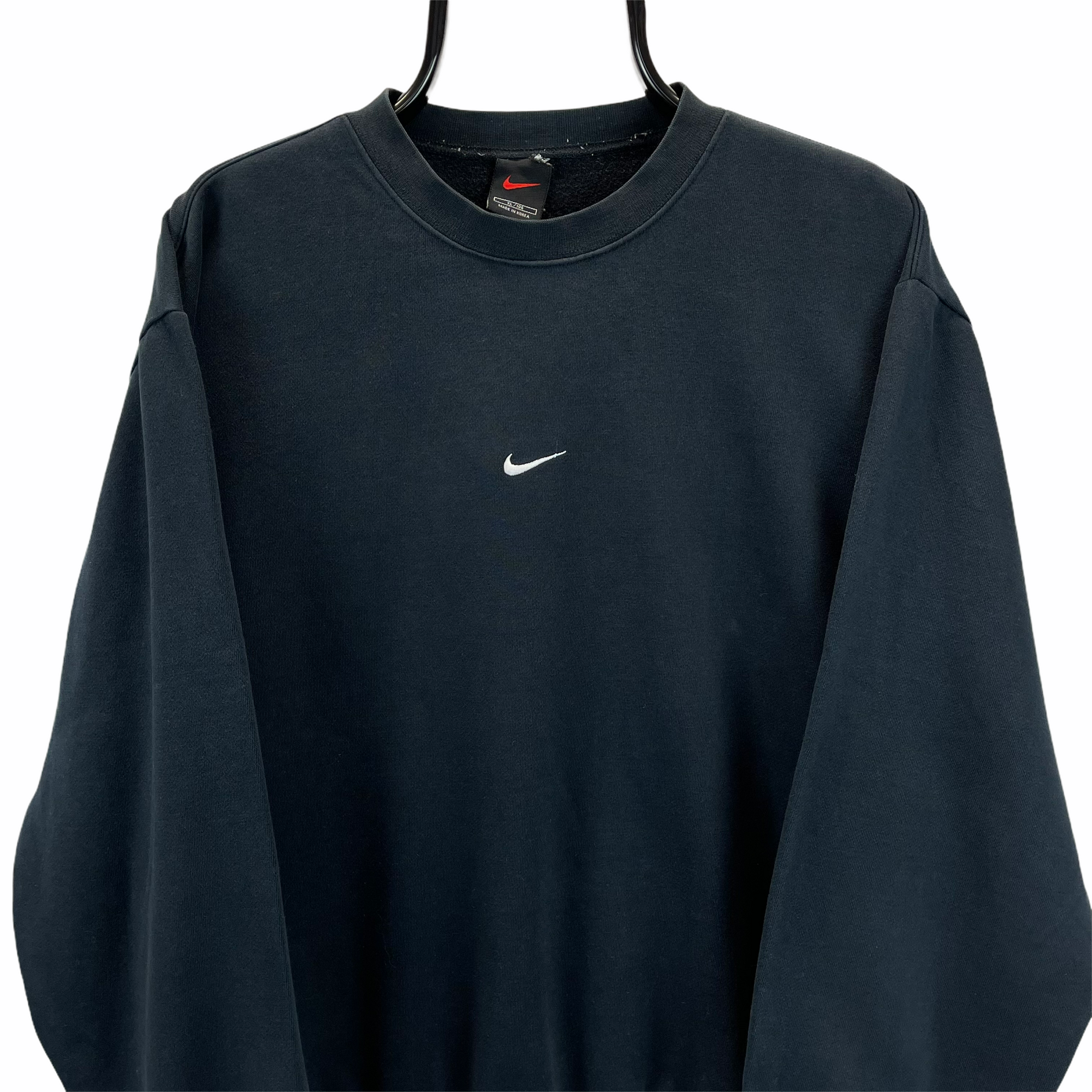 Vintage 90s Nike Embroidered Centre Logo Sweatshirt in Black - Men's Large/Women's XL