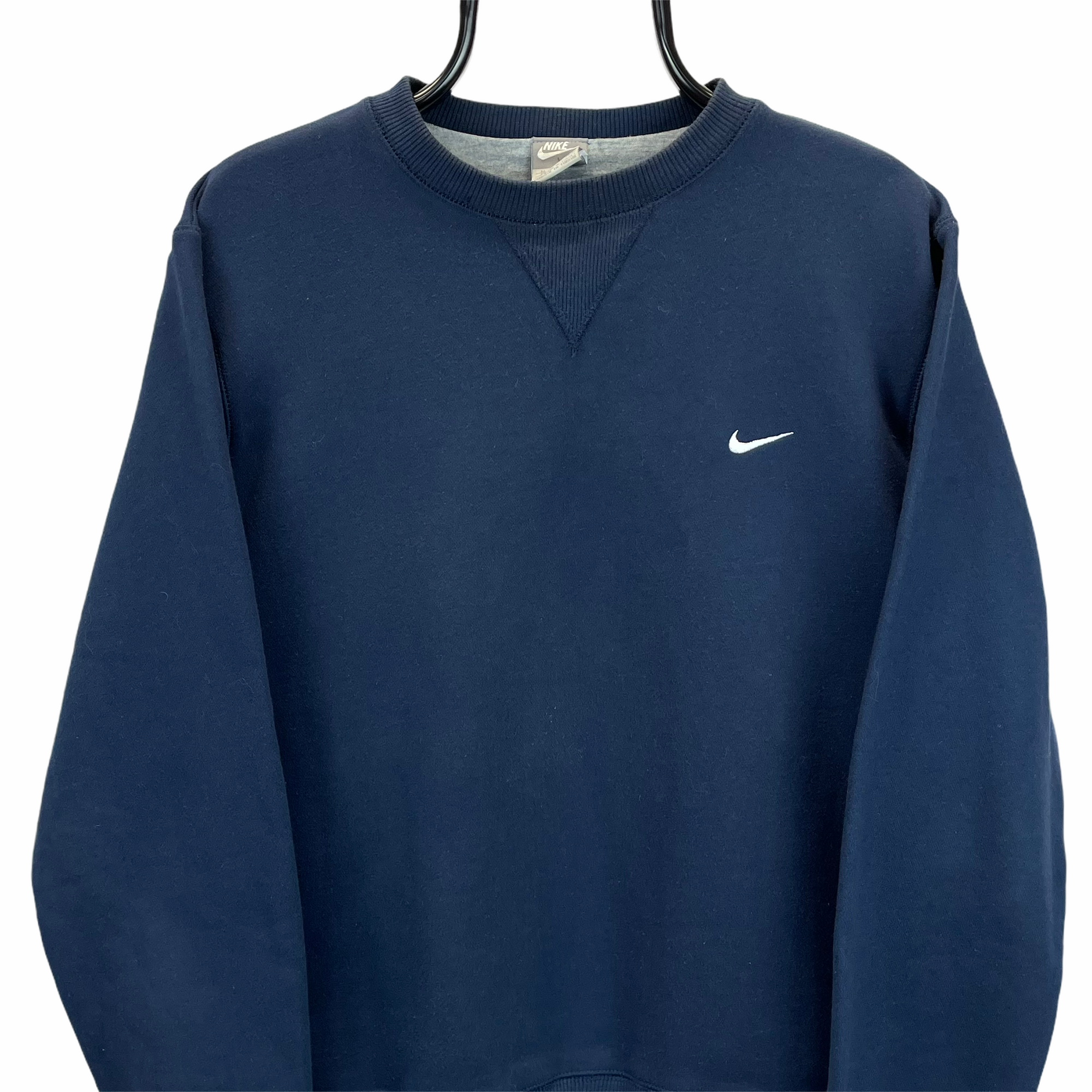 Vintage Nike Embroidered Small Swoosh Sweatshirt in Navy - Men's Medium/Women's Large
