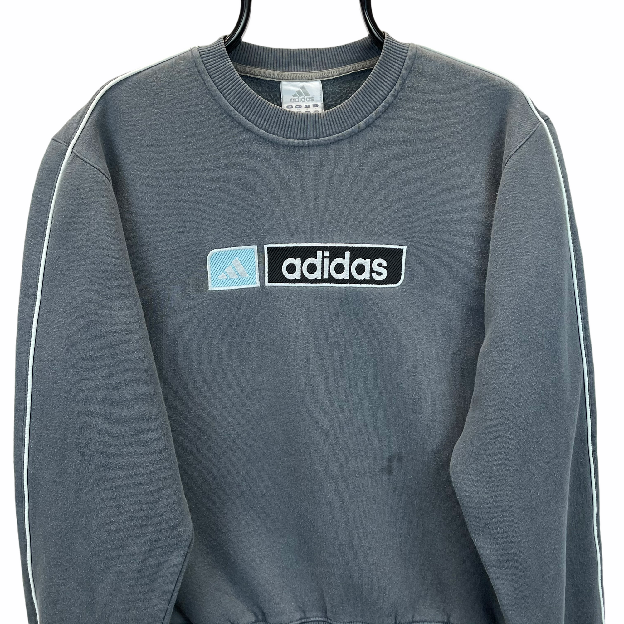 Vintage Adidas Spellout Sweatshirt in Washed Black - Men's Medium/Women's Large