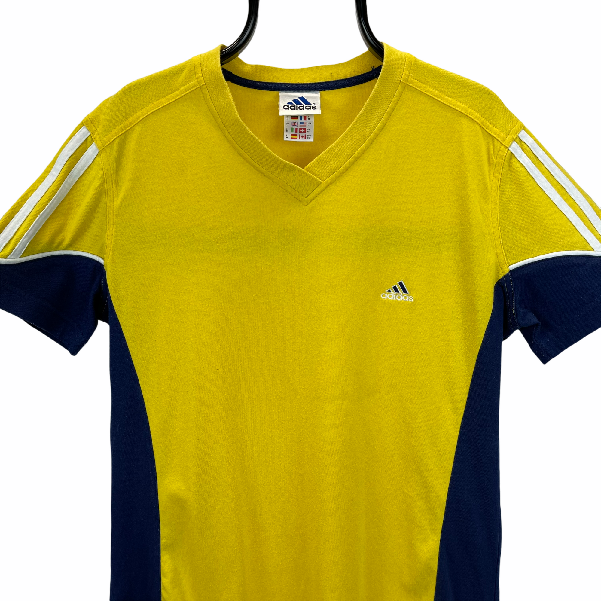 Vintage 90s Adidas Embroidered Logo Tee in Yellow & Navy - Men's Large/Women's XL