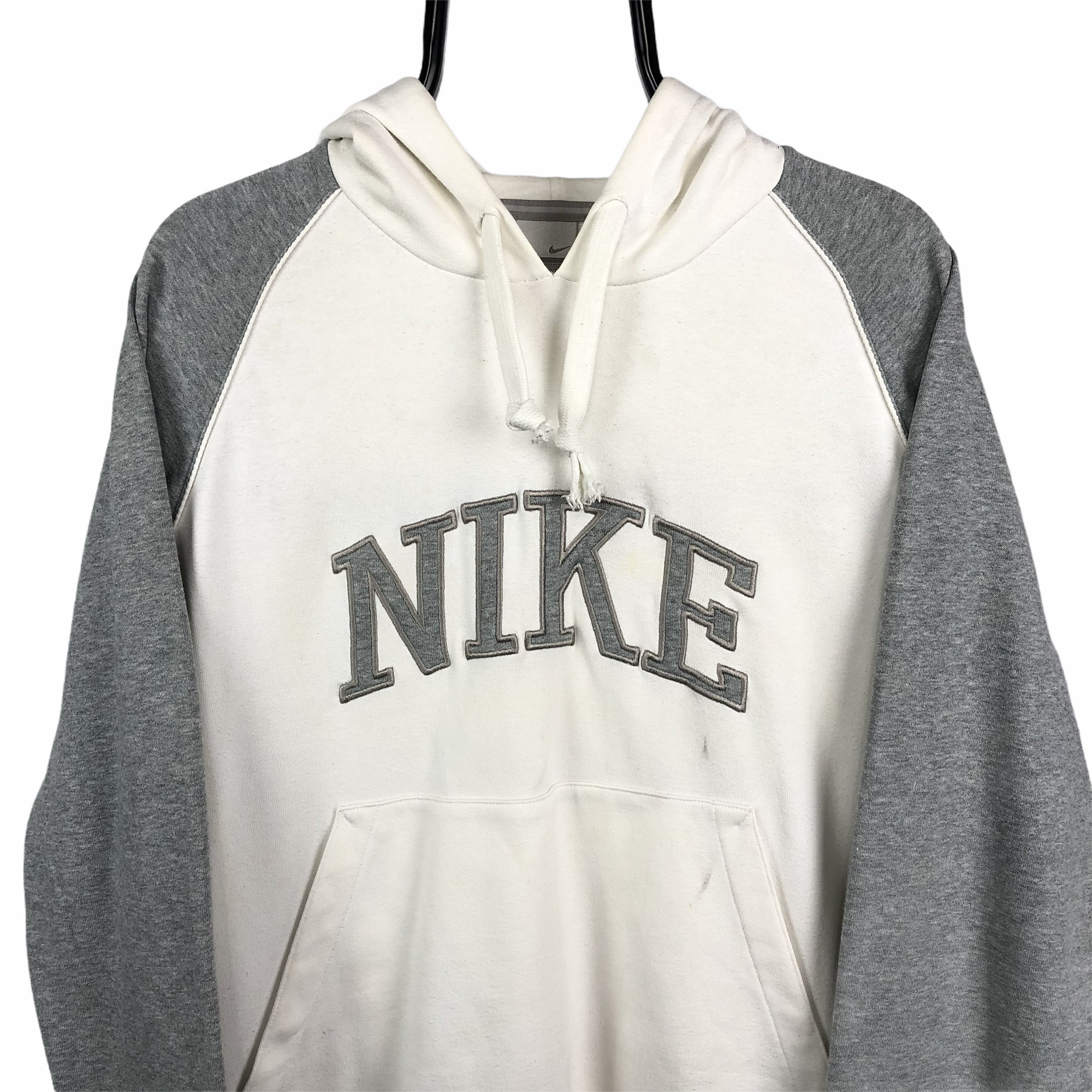 Vintage 00s Nike Spellout Hoodie in White/Grey - Men's Small/Women's Medium