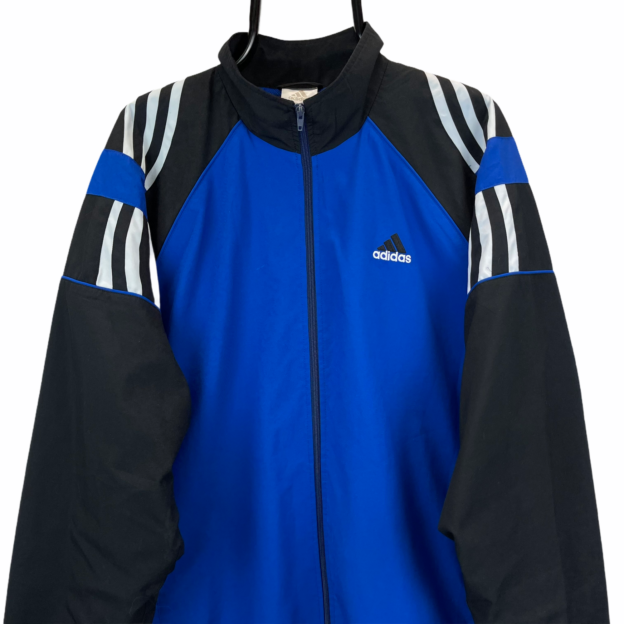 VINTAGE ADIDAS TRACK JACKET IN BLUE, BLACK & WHITE - MEN'S XL/WOMEN'S XXL