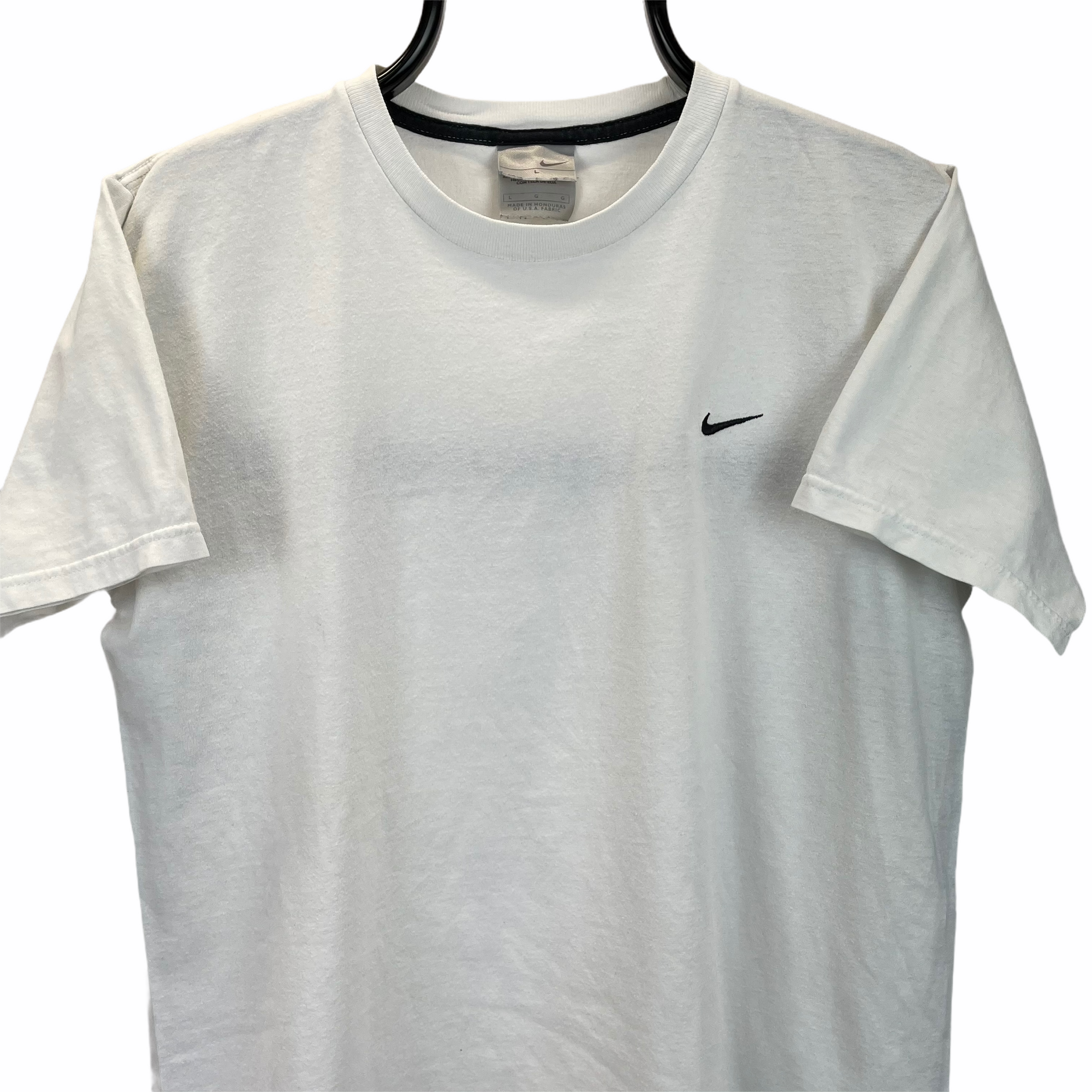 Vintage 90s Nike Embroidered Small Swoosh Tee in White - Men's Medium/Women's Large