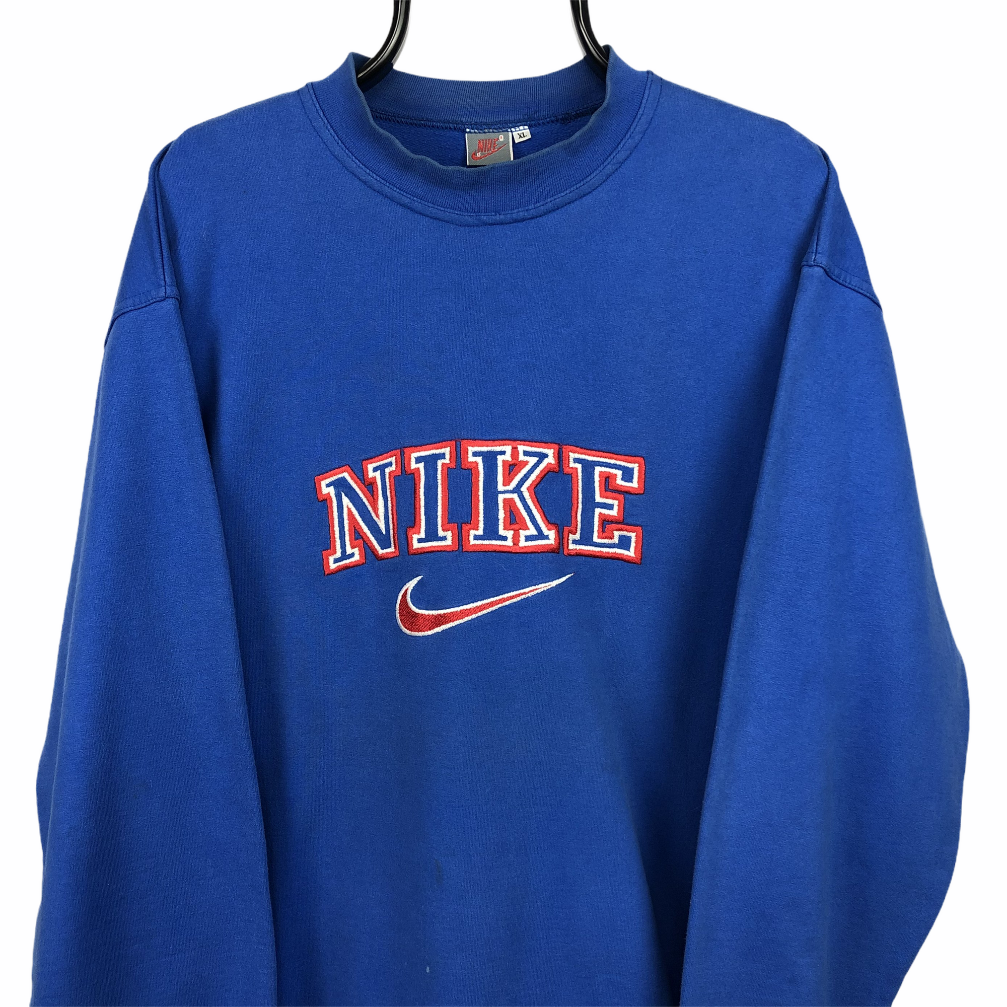 Vintage 90s Nike Spellout Sweatshirt in Blue/Red - Men's Large/Women's XL