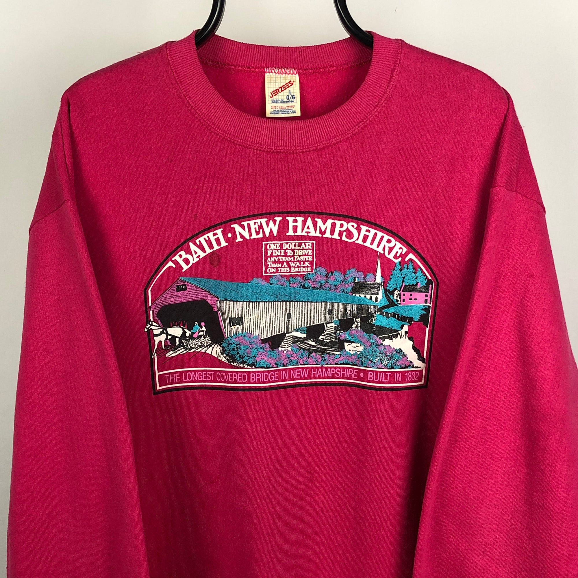 Vintage 'Bath New Hampshire' Sweatshirt in Pink - Men's Large/Women's XL
