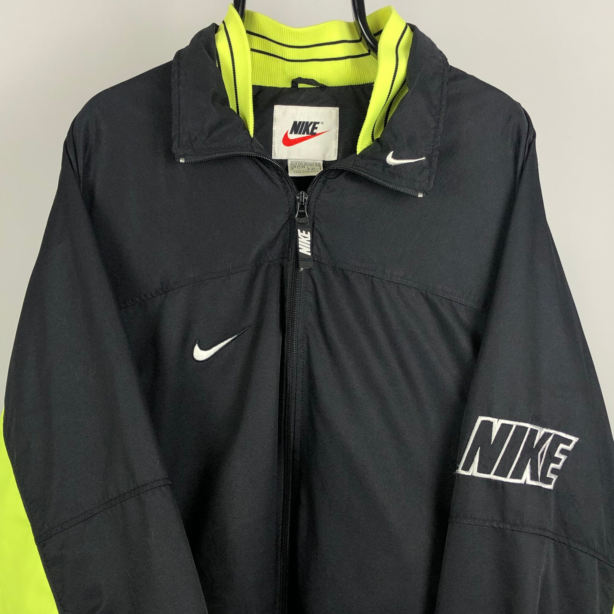 Vintage Nike Spellout Jacket in Black/Neon Green - Men's XXL/Women's XXXL