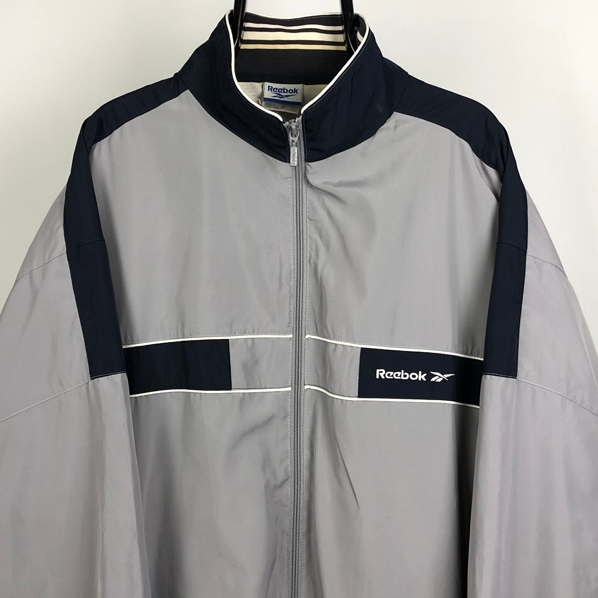 Vintage Reebok Track Jacket in Grey/Navy - Men's XL/Women's XXL