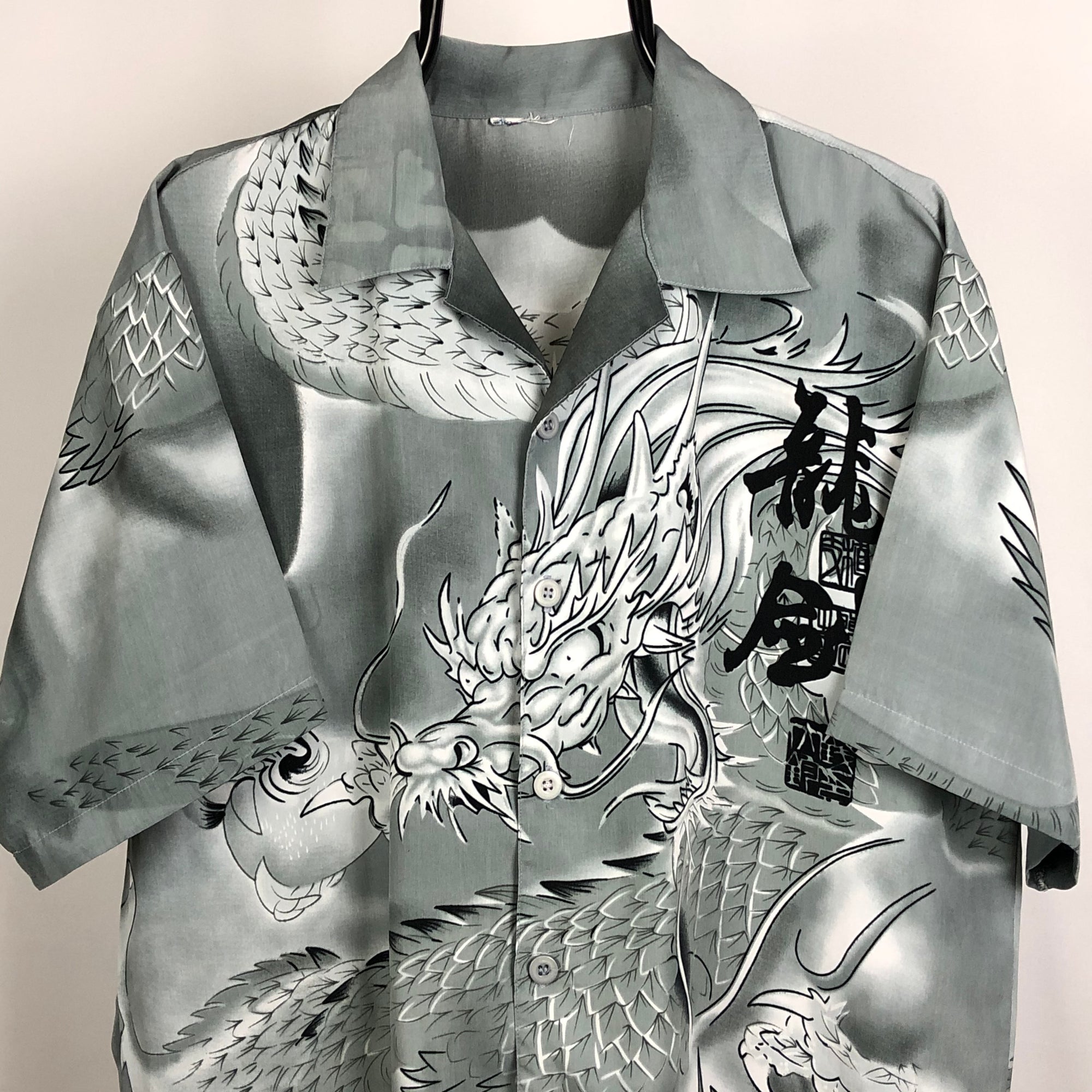 Dragon Print Shirt in Silver - Men's Large/Women's XL