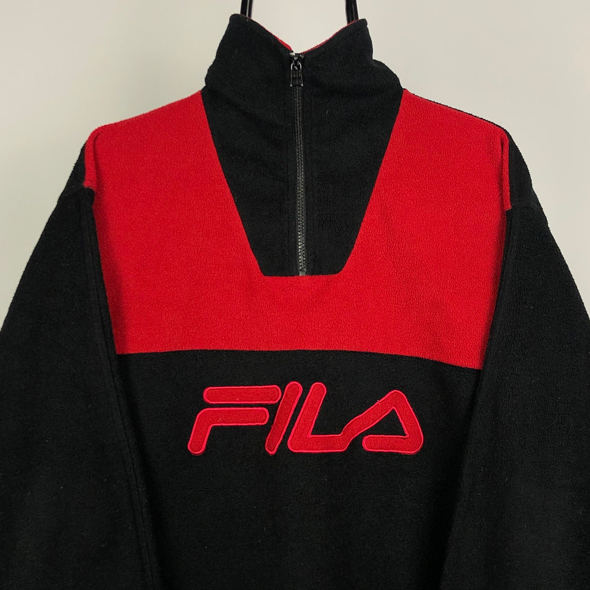 Vintage Fila 1/4 Zip Fleece in Black/Red - Men's Large/Women's XL