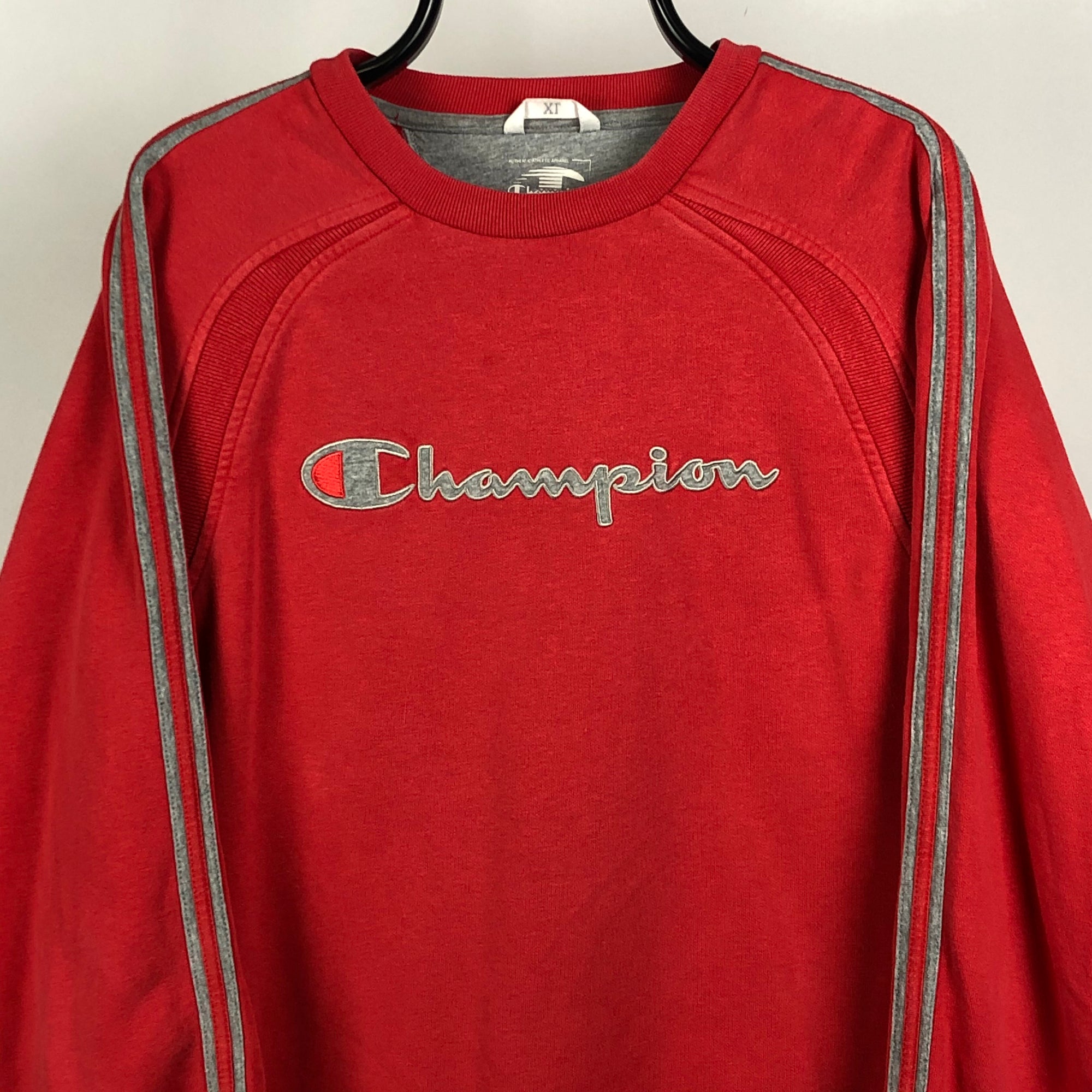 Vintage Champion Spellout Sweatshirt in Red - Men's Large/Women's XL