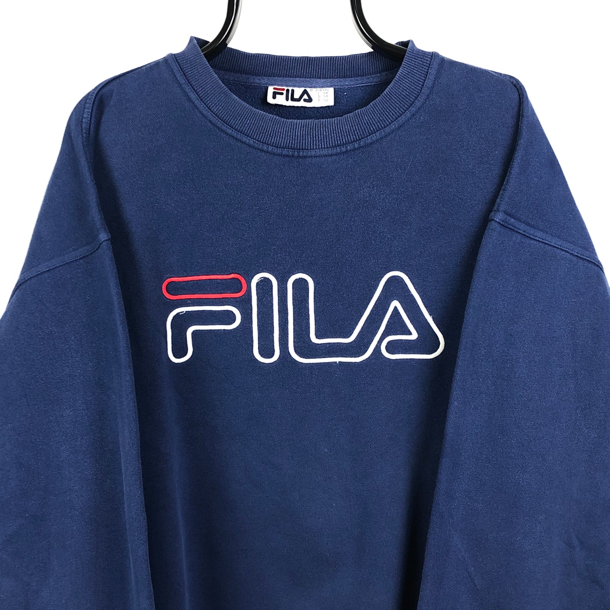 Vintage Fila Spellout Sweatshirt in Navy - Men's XL/Women's XXL