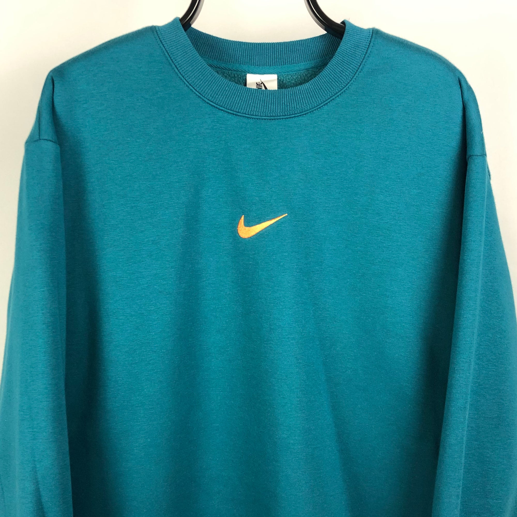 Nike Embroidered Centre Swoosh Sweatshirt in Petrol Blue/Bronze - Men's Medium/Women's Large
