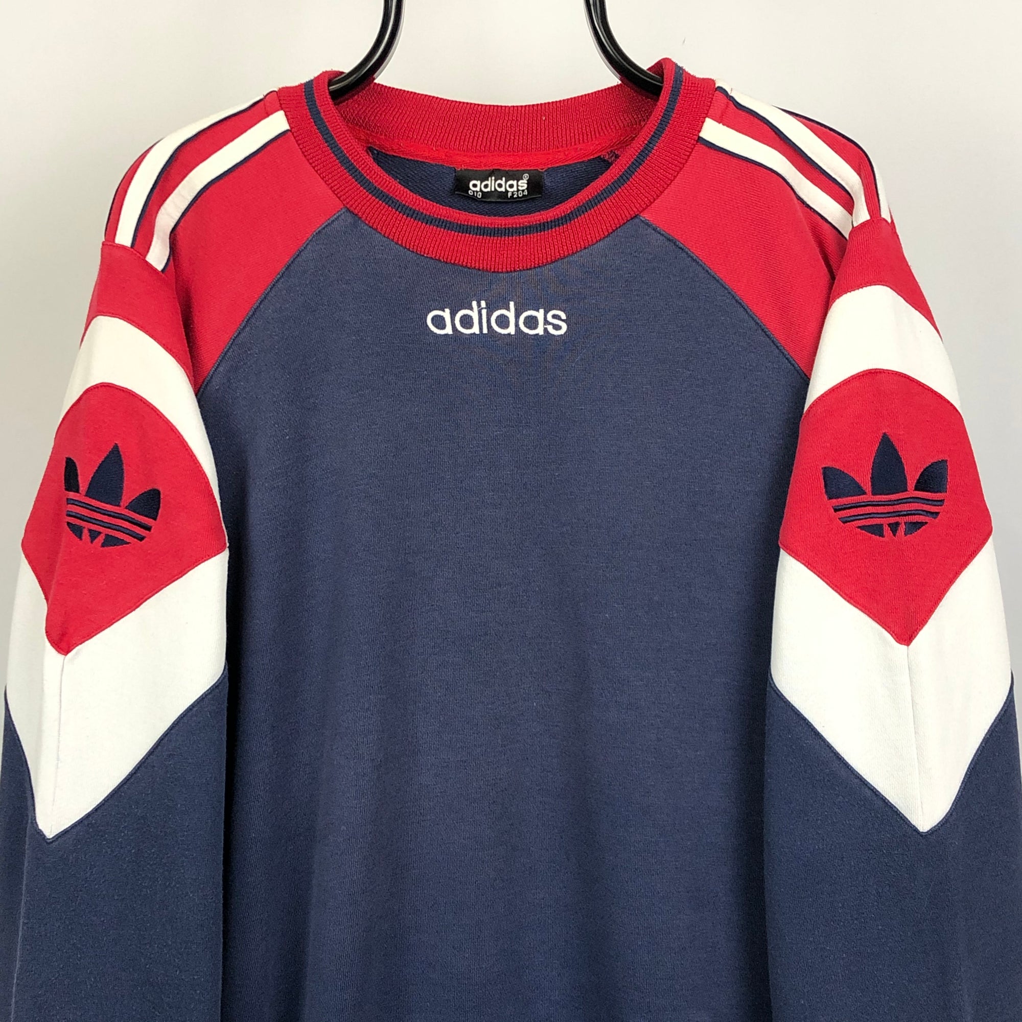 Vintage Adidas Small Spellout Tricolour Sweatshirt - Men's XL/Women's XXL