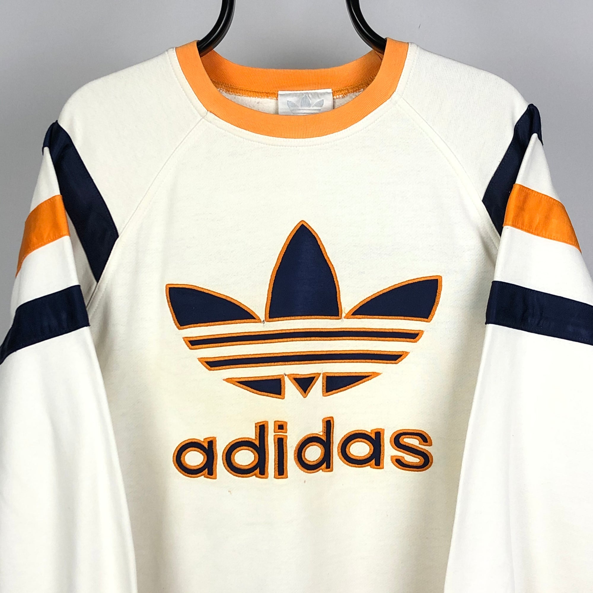 Vintage Adidas Spellout Sweatshirt in White/Orange/Navy - Men's Medium/Women's Large