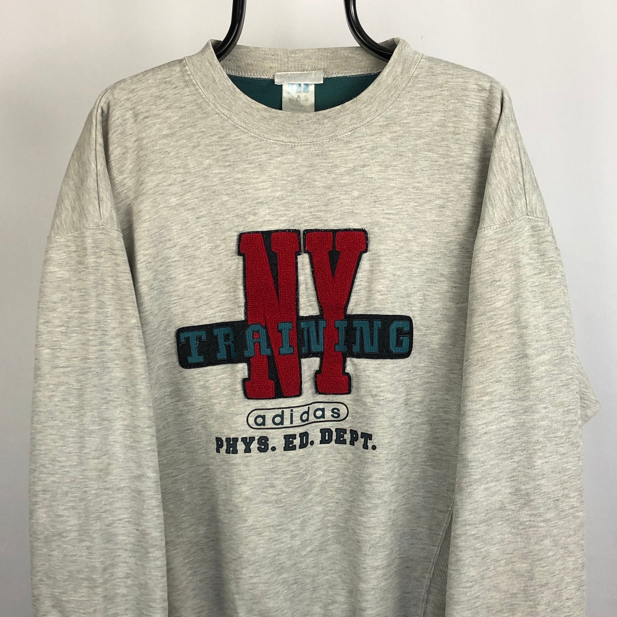 Vintage Adidas 'NY Training' Embroidered Sweatshirt in Grey - Men's Large/Women's XL