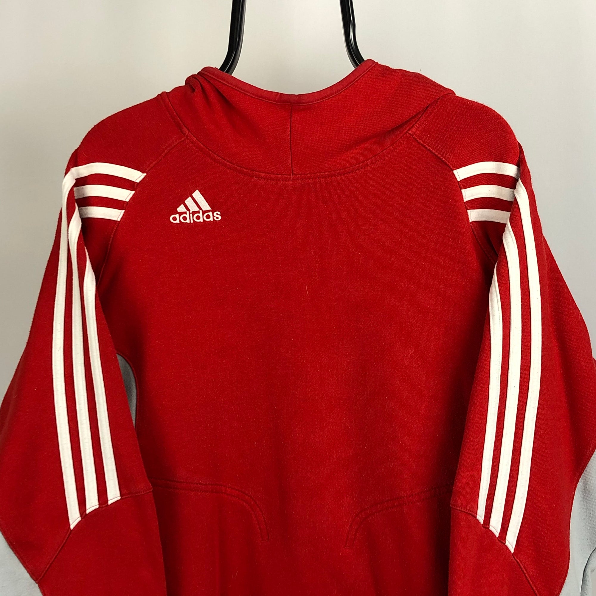 Adidas Embroidered Small Logo Hoodie in Red/Stone - Men's Medium/Women's Large