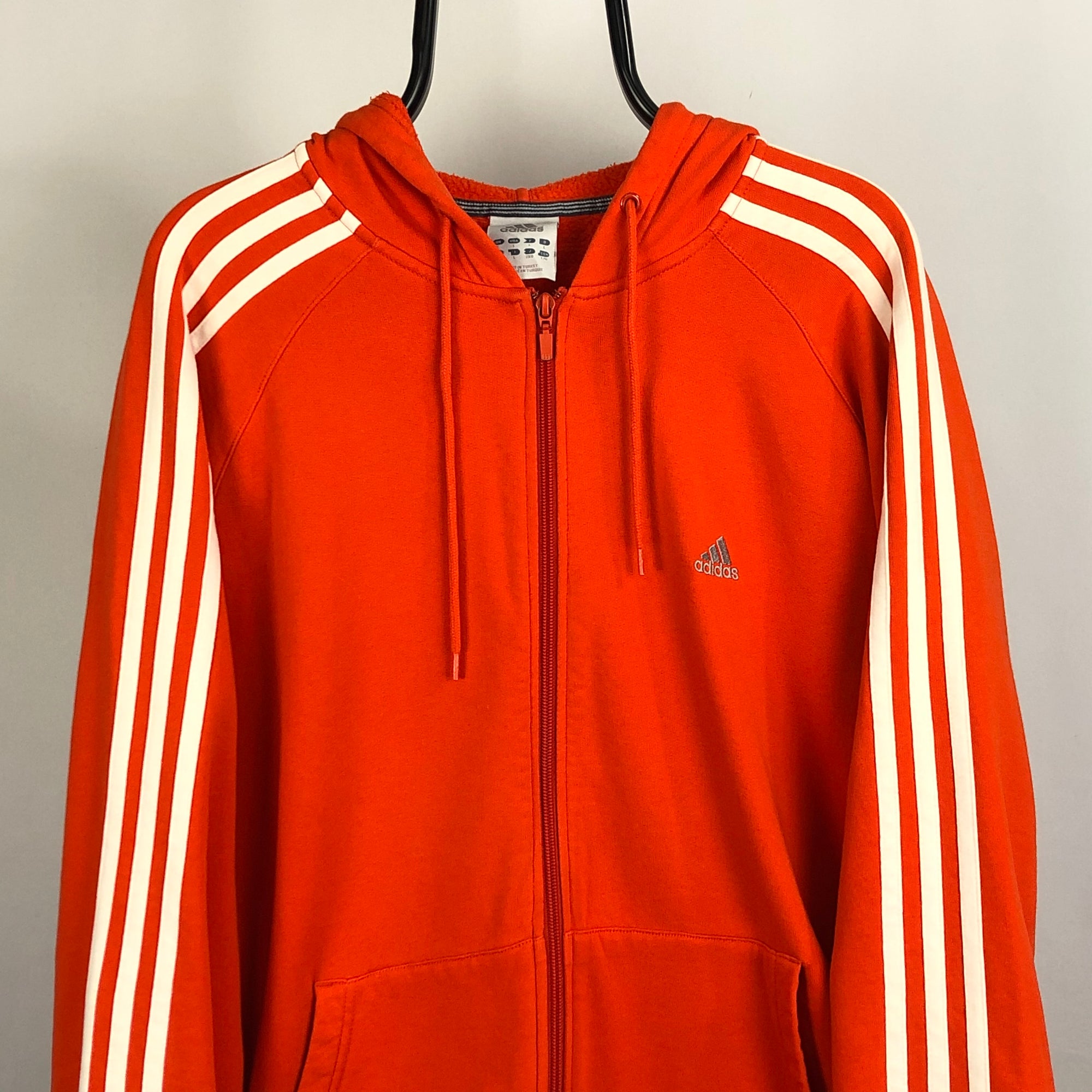 Adidas Embroidered Small Logo Zip Hoodie in Orange - Men's Large/Women's XL
