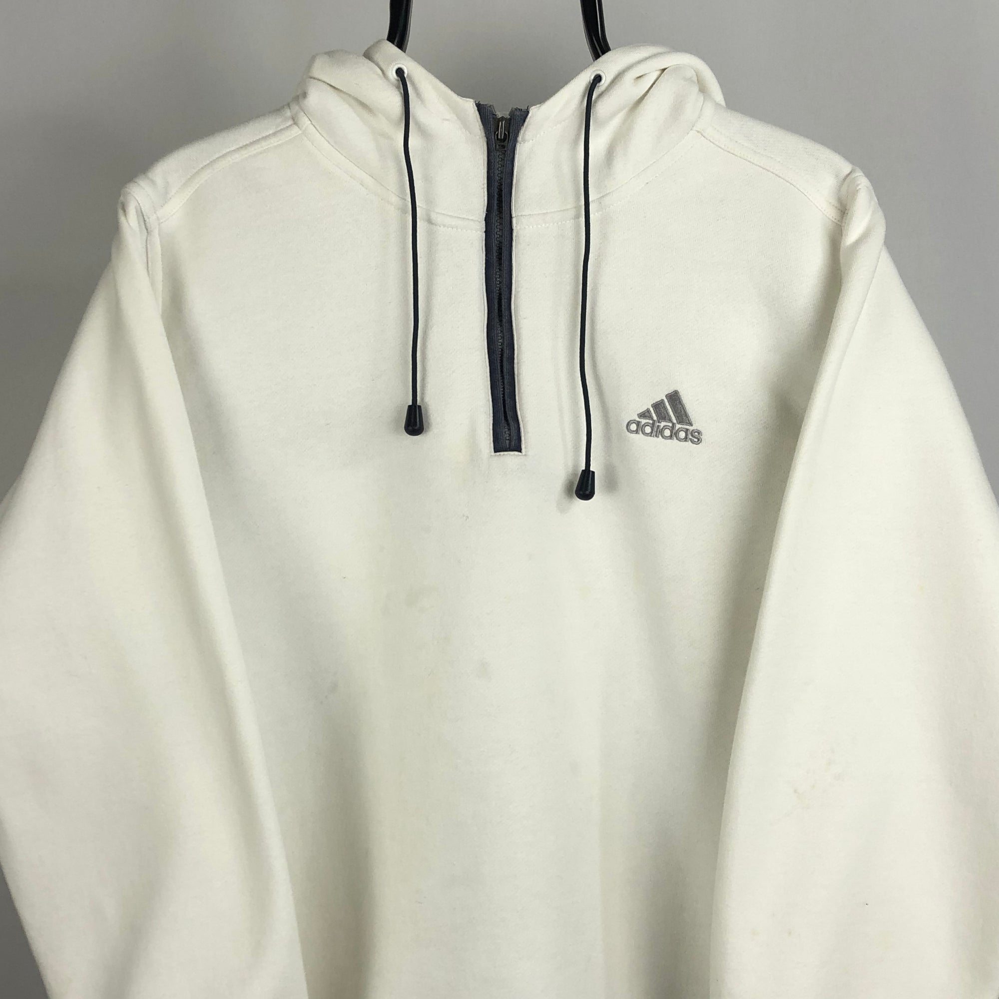 Vintage Adidas 1/4 Zip Hoodie in White - Men's Small/Women's Medium