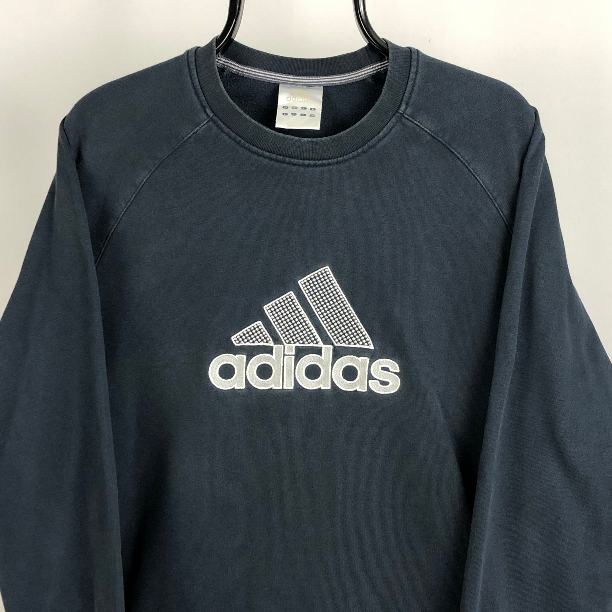 Vintage Adidas Embroidered Spellout Sweatshirt in Navy - Men's Medium/Women's Large